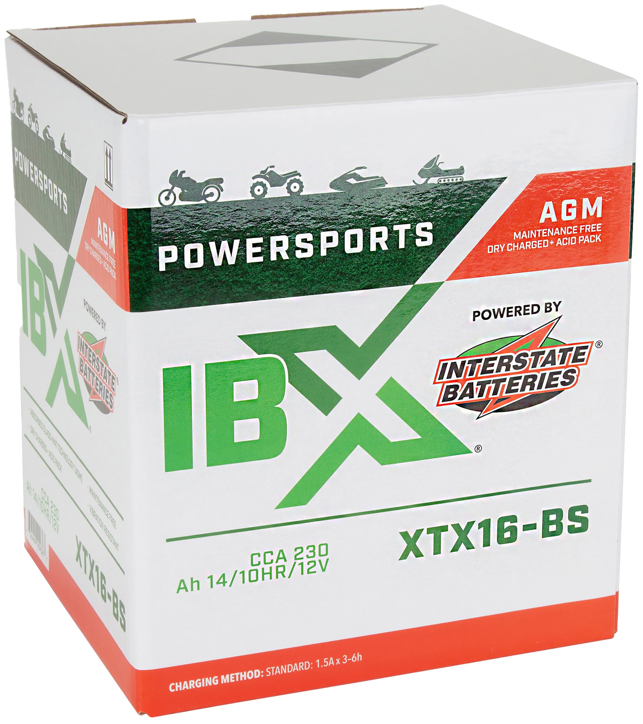 Interstate Batteries Ytx16-Bs 12V 14Ah Powersports Battery 230Cca Agm Rechargeable Replacement For Atvs, Motorcycles, Scooters (