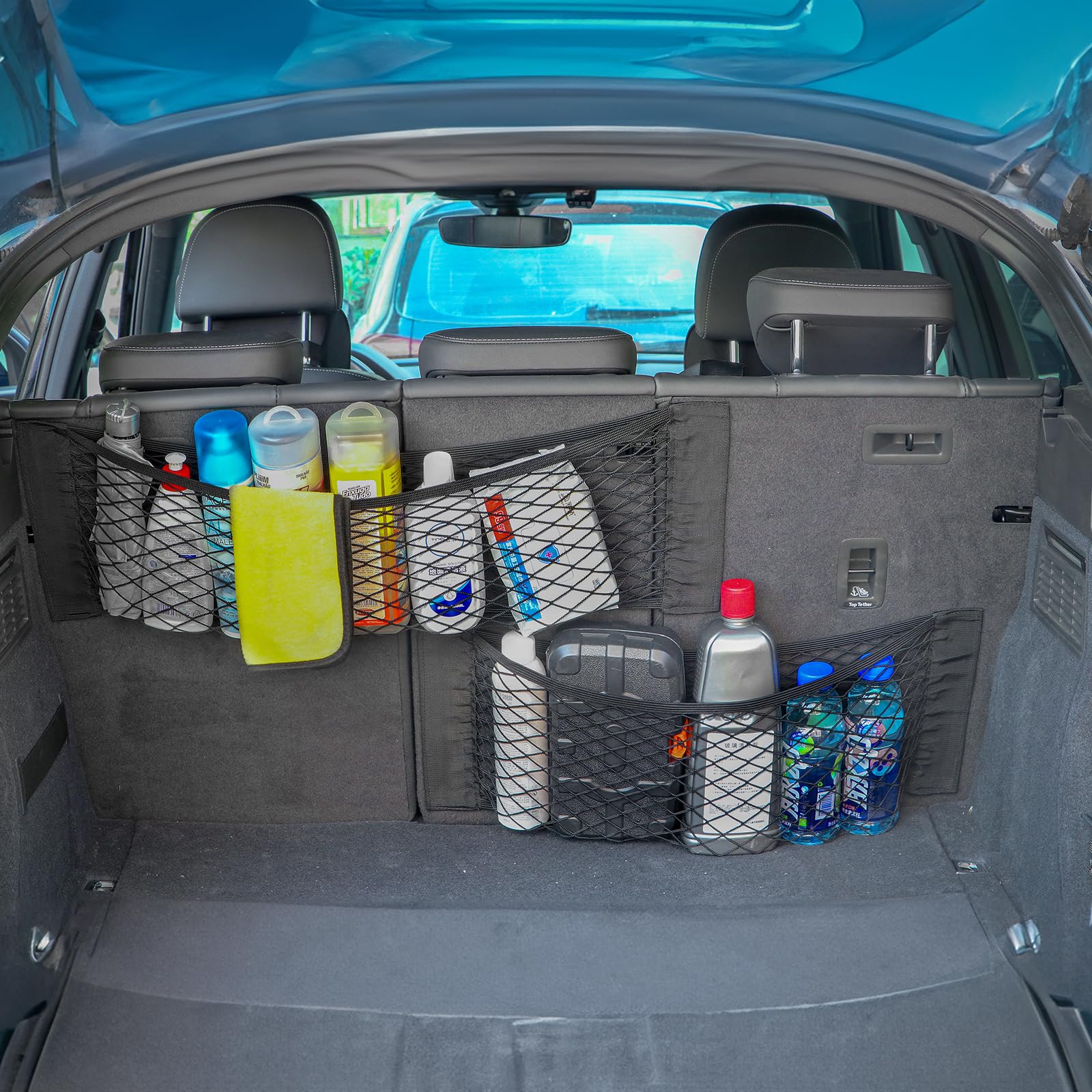 2 Packs Universal Mesh Cargo Net,Elastic Car Storage Net Pocket Bag For Trunk,Automotive Cargo Nets Storage Pouch Add On Organiz