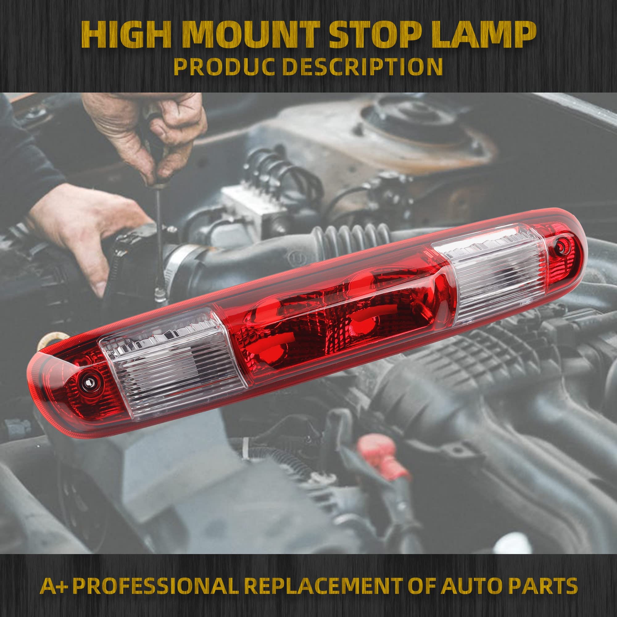 Dasbecan Gm25890530 Red Rear Center High Mount Brake Light Compatible With Gmc Sierra Chevy Silverado 2007-2013 Replace 923-247
