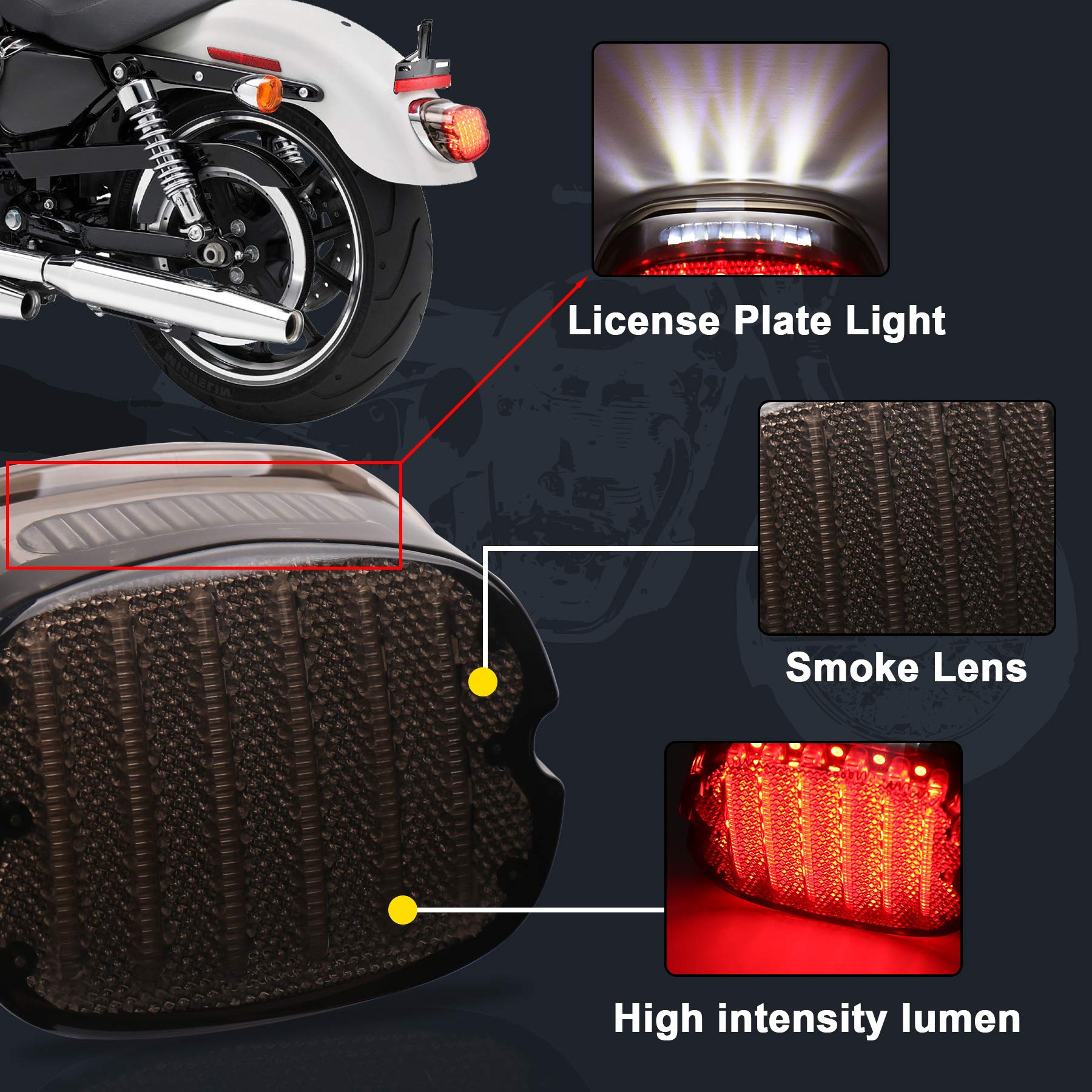 MOVOTOR Tail Light Led Integrated Turn Signal Brake Running Light Low Profile Smoked Rear Light Compatible with Harley Sportster