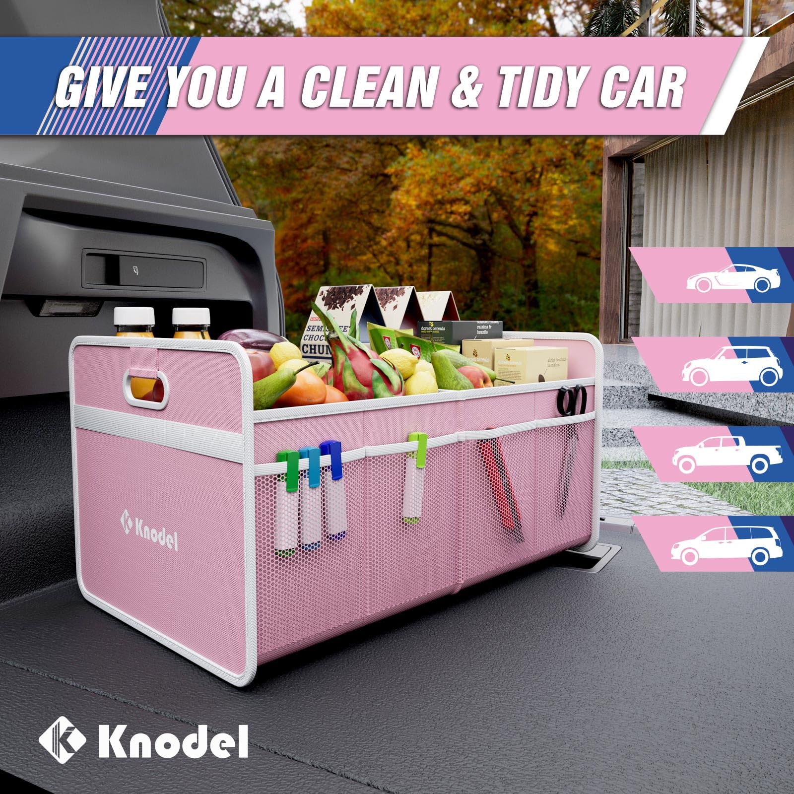 K Knodel Car Trunk Organizer, Foldable Organizer For Car, Automotive Consoles & Organizers, Storage With Reinforced Handles (Sma