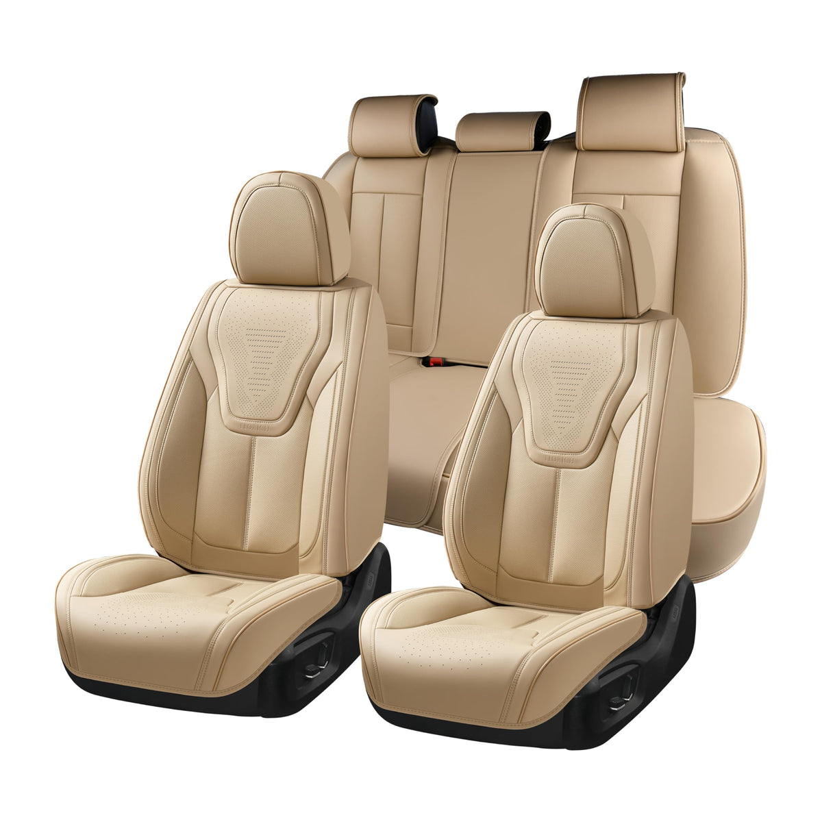 FLORICH Automotive Seat Covers, Beige Car Seat Cover Full Set, Luxury Faux Nappa Leather Automotive Seat Protectors, Car Seat Cu