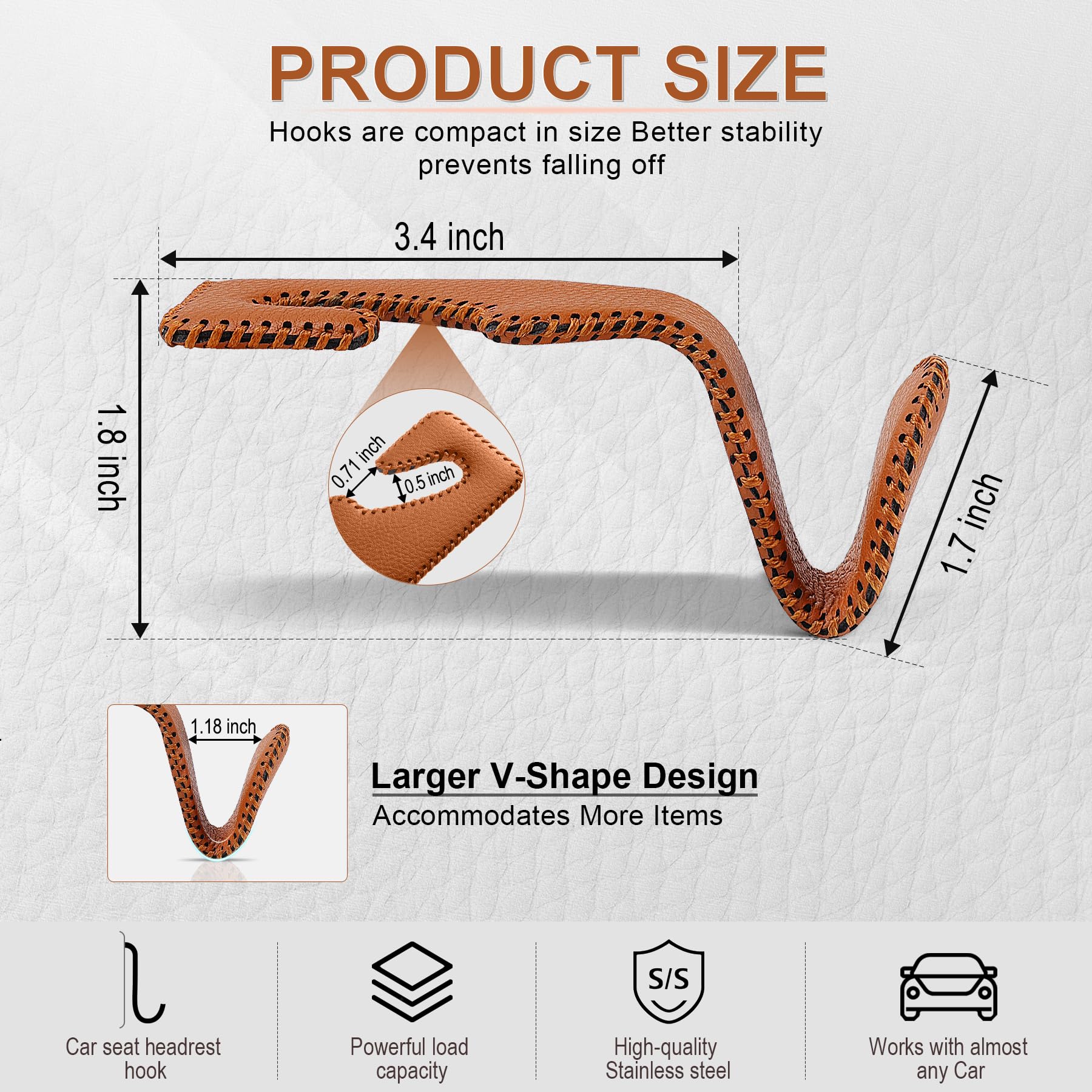 Livtee Brown Superior Leather Car Seat Back Headrest Hook, Auto Seat Hook Hangers Interior Accessories For Purse Coats Umbrellas