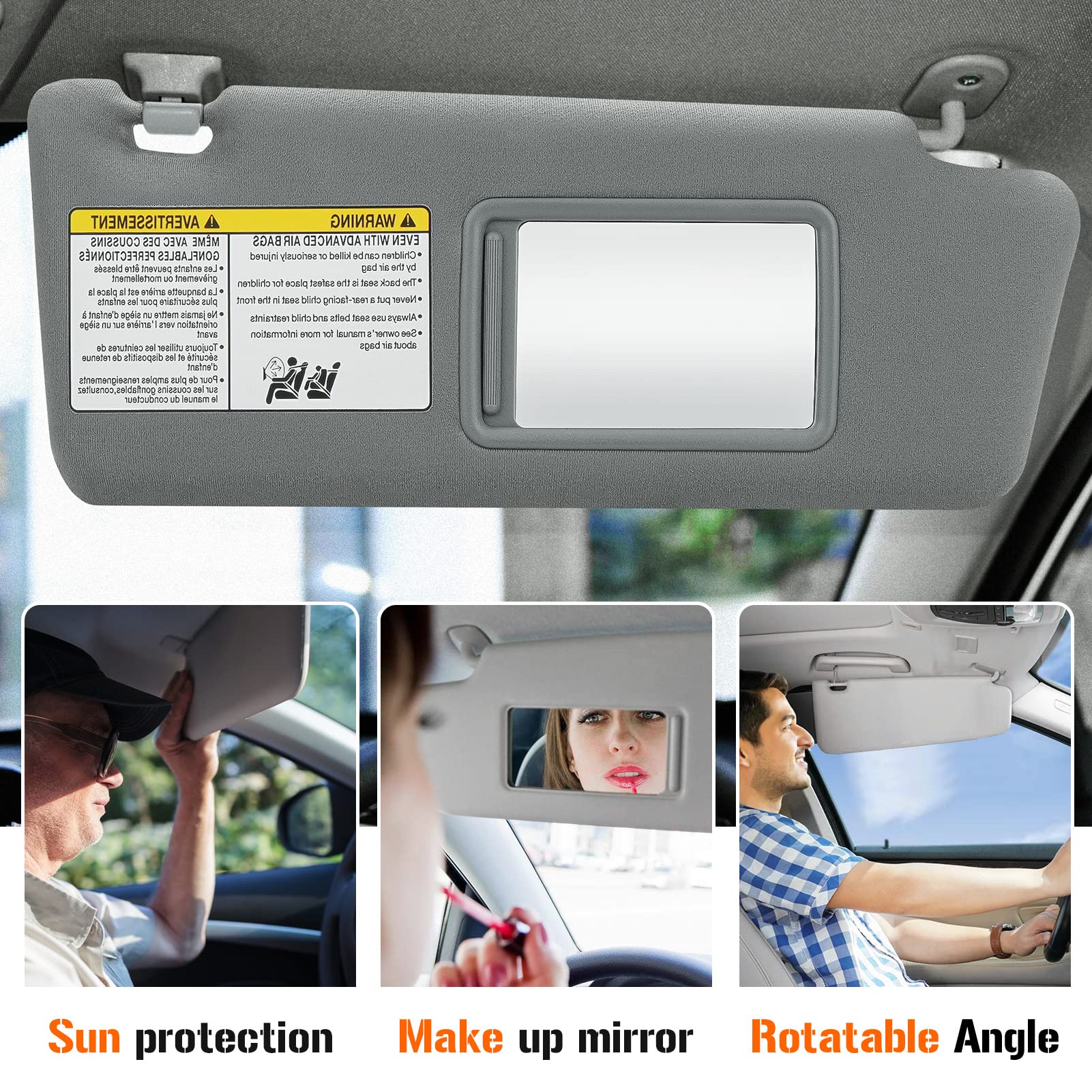 Sun Visor for 2005-2015 Toyota Tacoma Without Light, Right Passenger Side Gray Sunvisor Replacement 74310-04081-E0