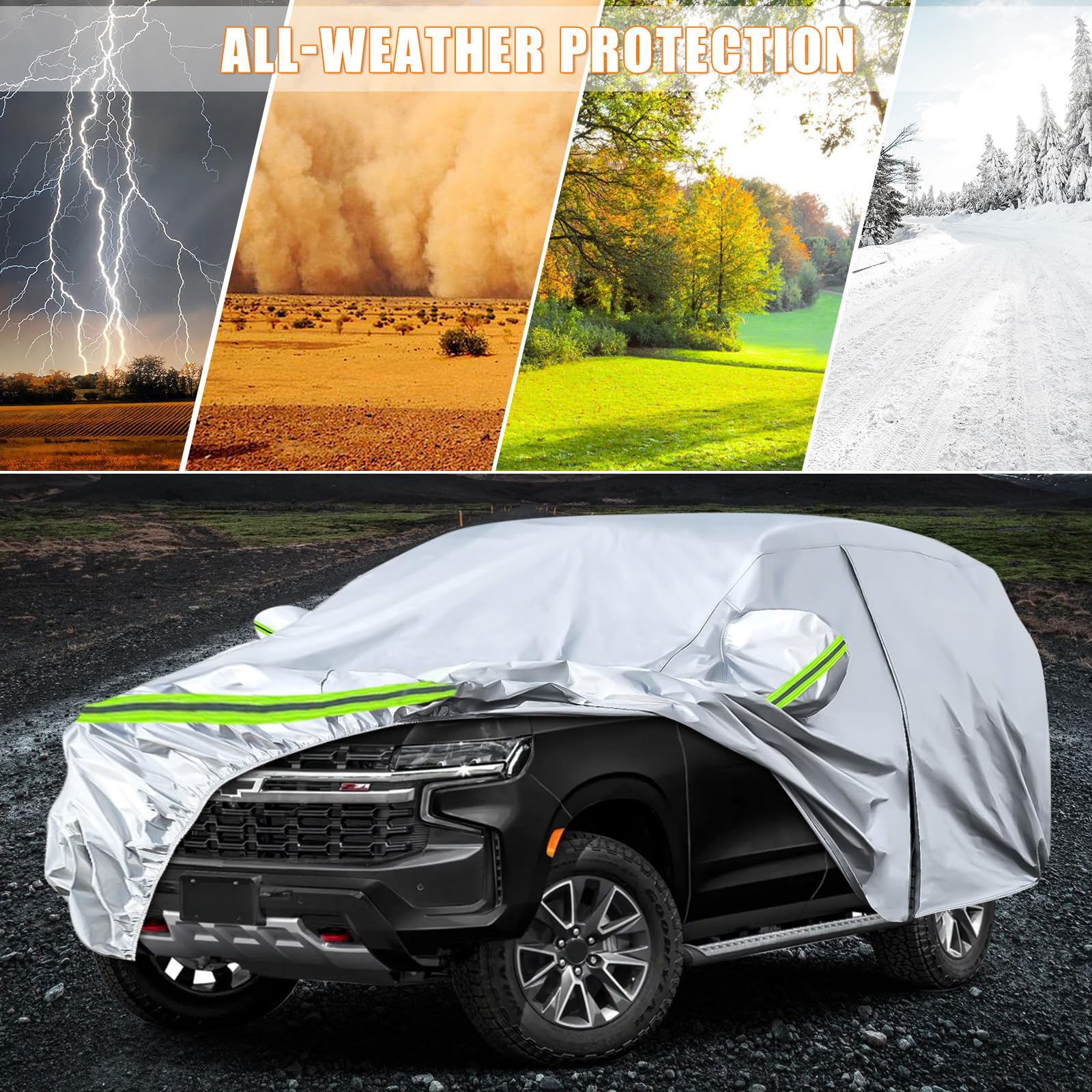 Waterproof Car Covers Replace For 2007-2025 Chevy Tahoe/Gmc Yukon/Cadillac Escalade, 6 Layers Silver All Weather Car Cover With
