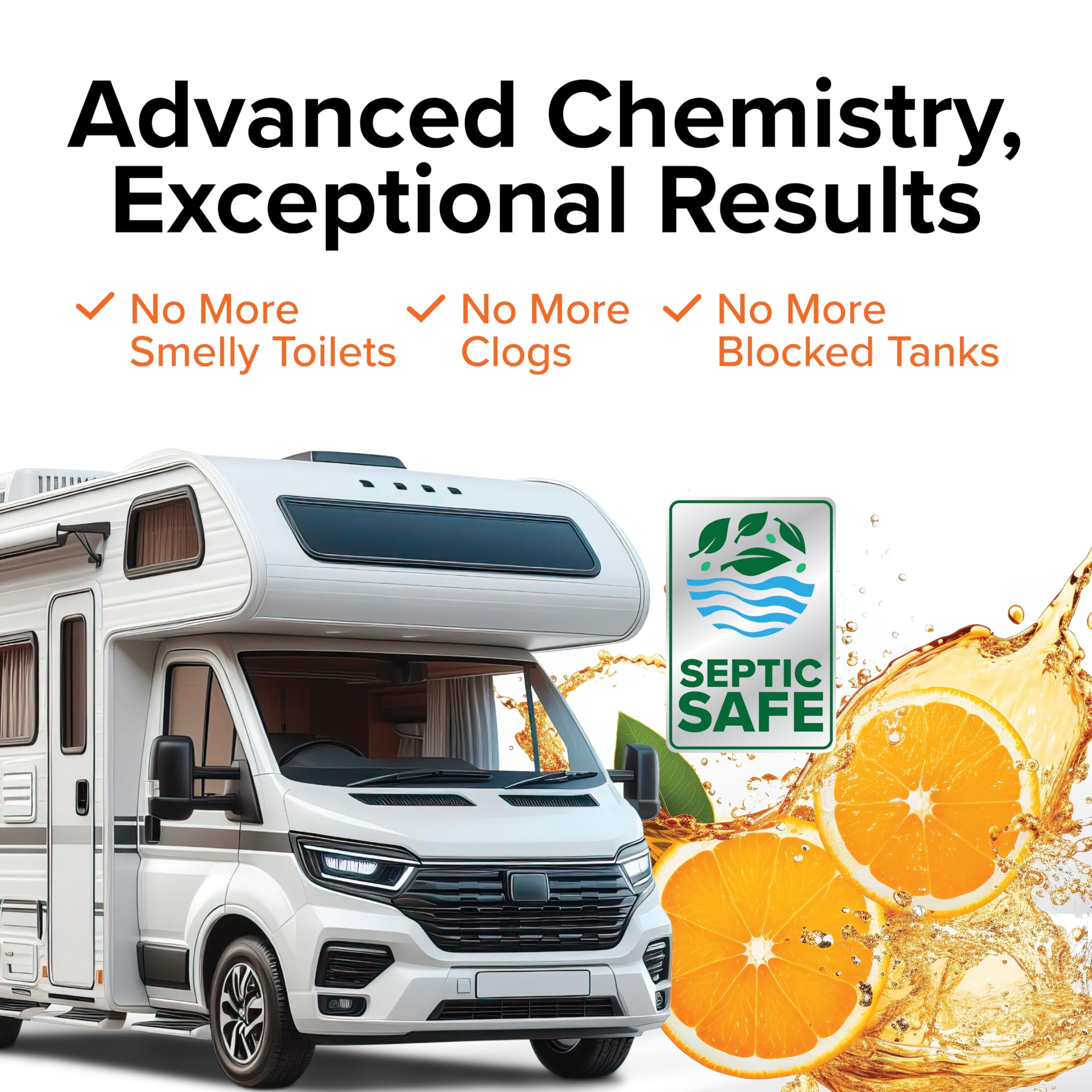 Camco Tst Max Rv Toilet Treatment | Features A Biodegradable Septic Safe Formula, Comes In An Orange Citrus Scent, And Is Ideal
