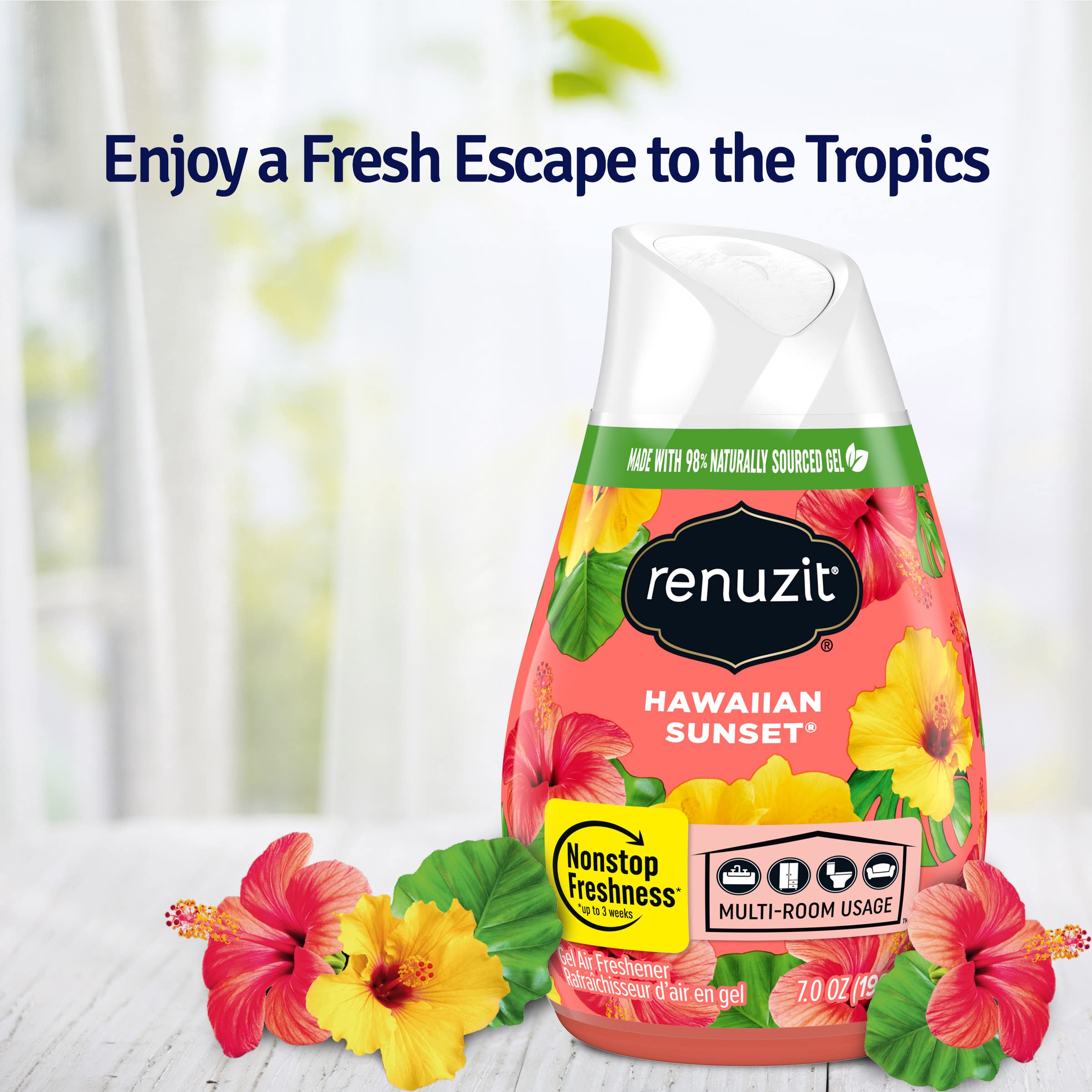 Renuzit Adjustable Solid Gel Air Freshener Cones, Hawaiian Sunset, Nonstop Freshness, 7 Oz, 12 Count