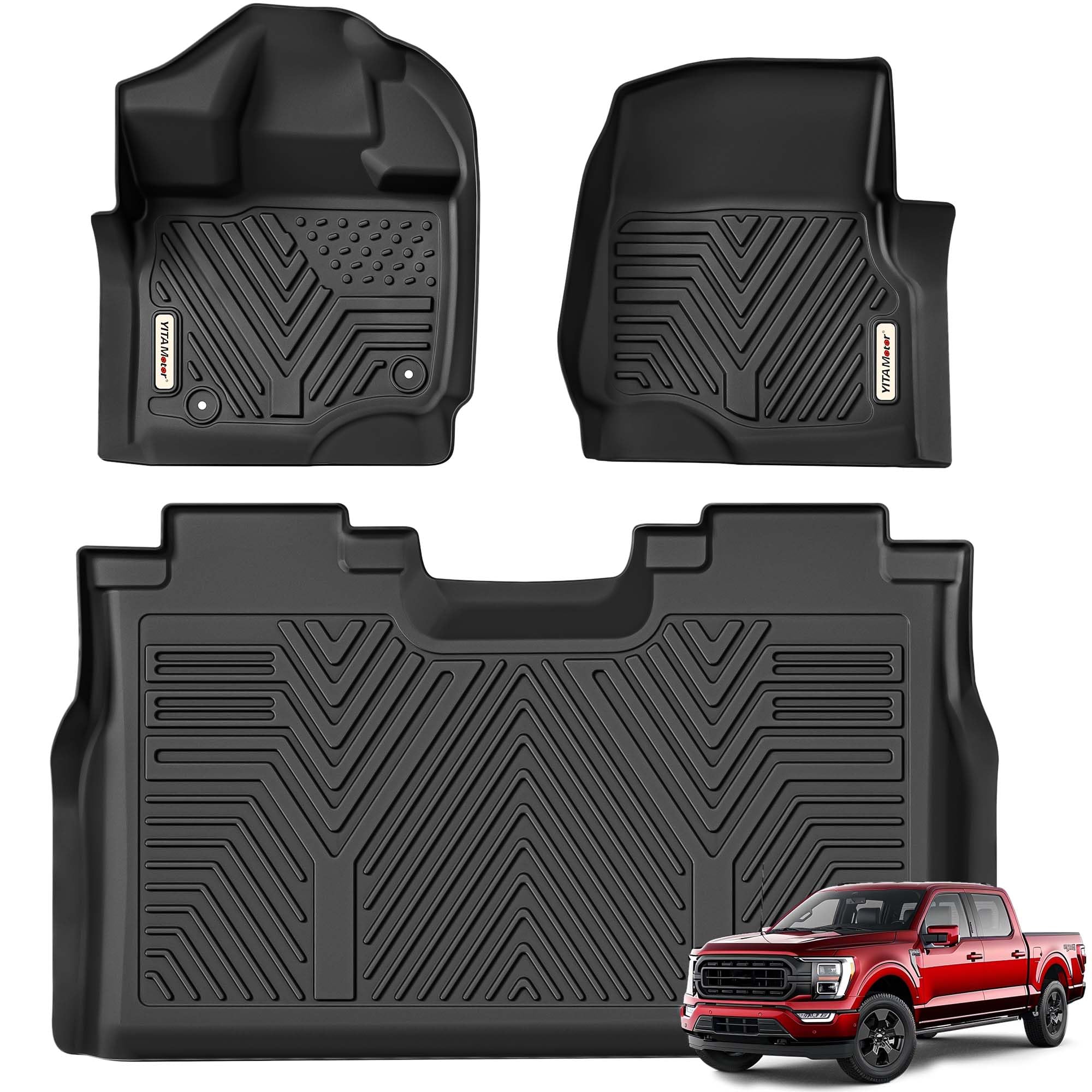 Yitamotor Floor Mats Fit For Ford F-150/F150 Lightning Supercrew Cab 2025-2015(Rear W/O U-Seat Flat Storage),Tpe All Weather F15