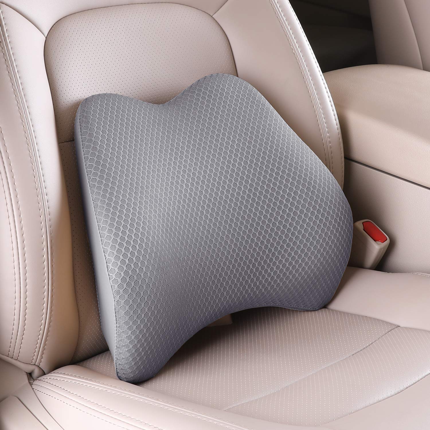 Tishijie Memory Foam Lumbar Support Pillow For Car - Back Support For Car Seat (Gray)