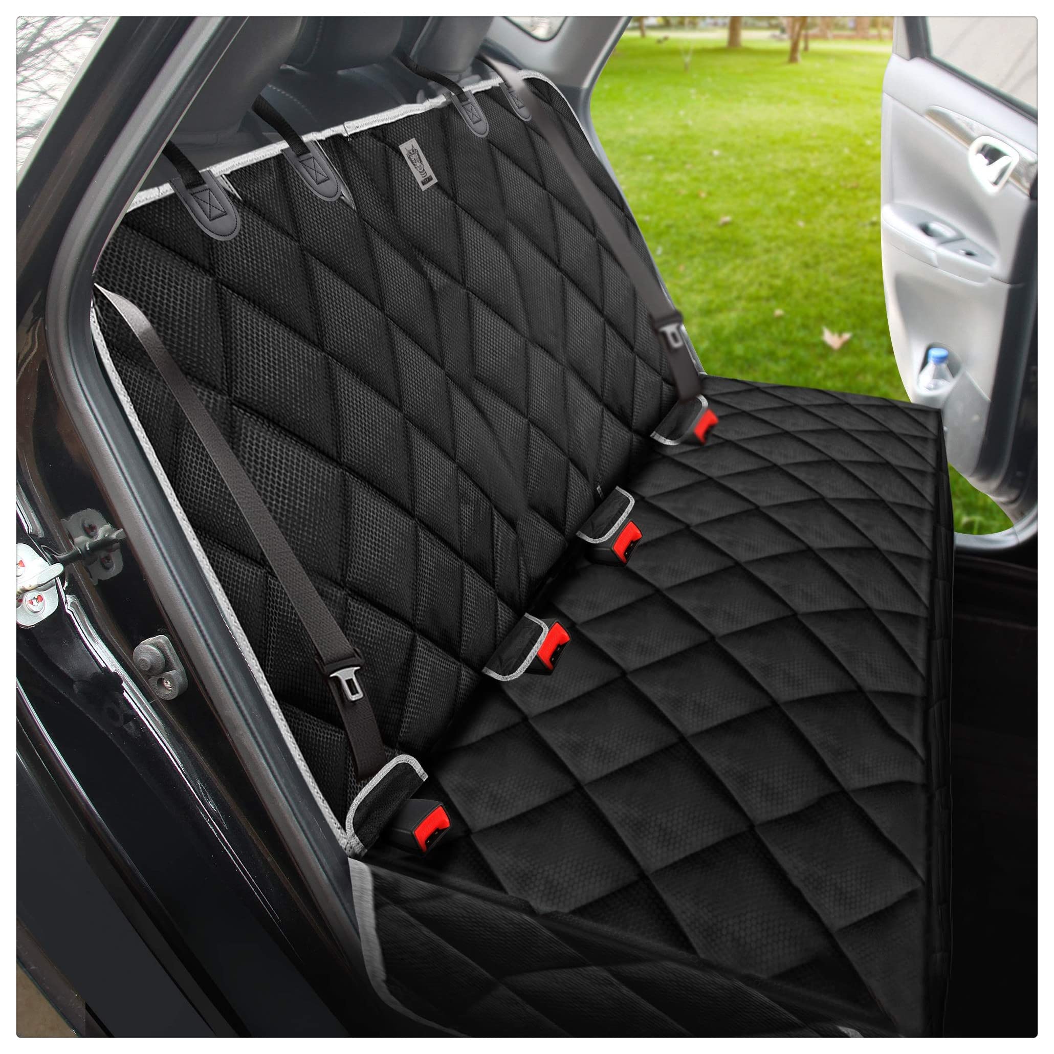 Bronzeman 100% Waterproof Bench Car Seat Cover Protector - Strong & Durable,Heavy-Duty And Nonslip Rear Back Seat Cover With Middle Seat Belt,Universal Size Fits For Cars, Trucks & Suvs