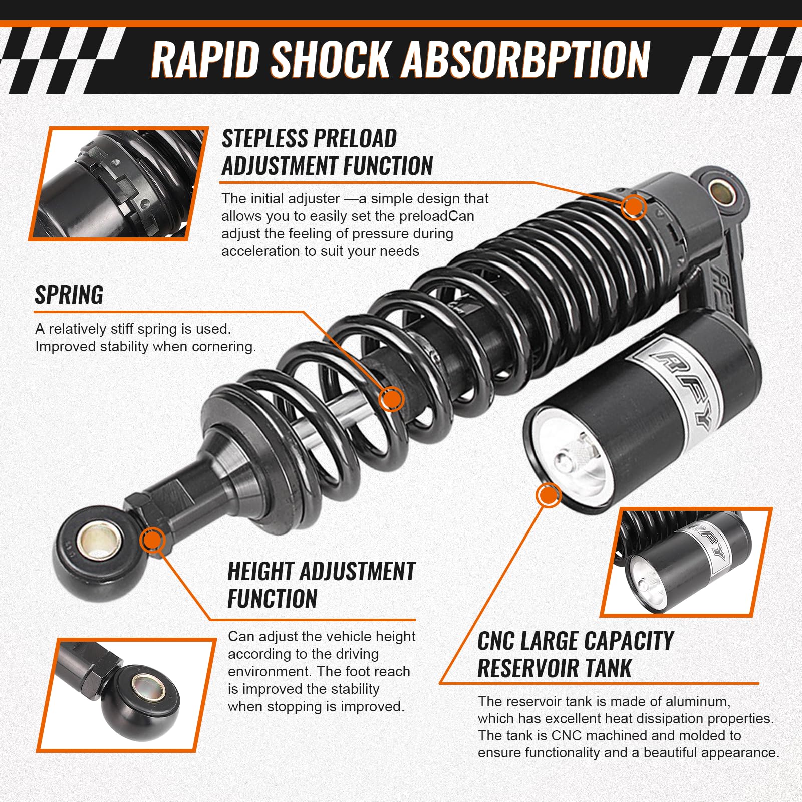 Gzyf 320Mm Universal Motorcycle Rear Air Shock Absorbers For Honda For Suzuki For Yamaha For Kawasaki Atv Sport Bike Go Kart Chi