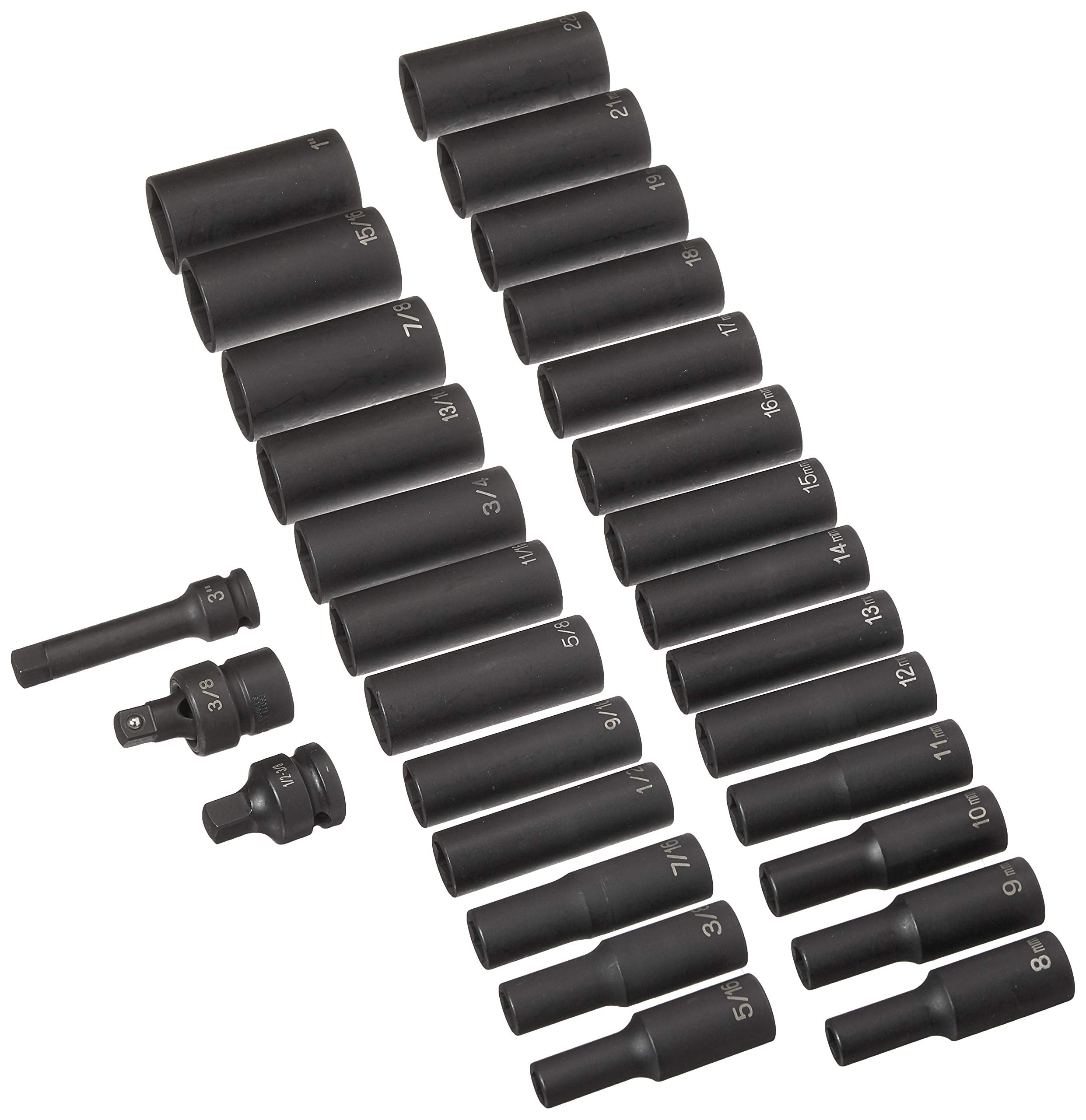 29-Piece 3/8 In. Drive 6-Point Sae And Metric Deep Impact Socket Set
