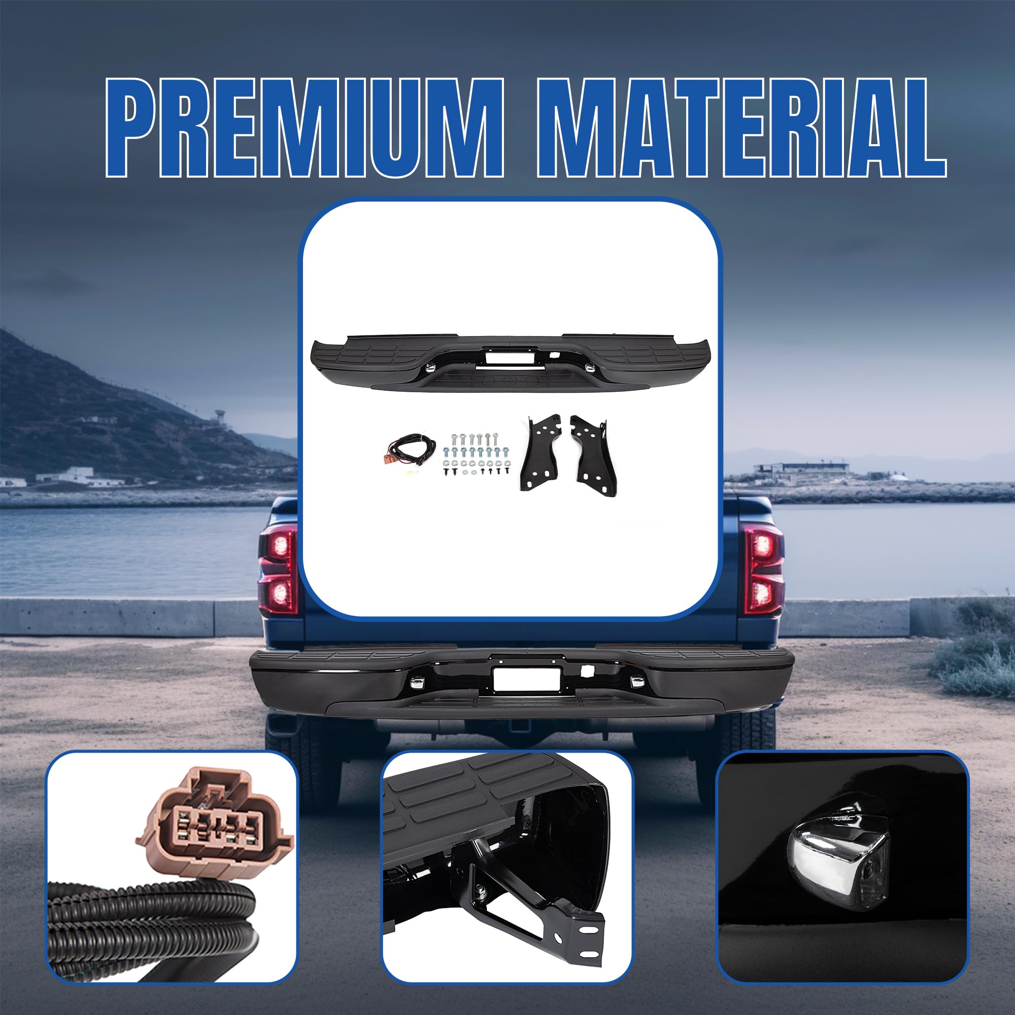 KUAFU Rear Step Bumper Compatible With 1999-2007 Chevy Chevrolet Silverado GMC Sierra 1500 2500 Classic Replacement for GM110312