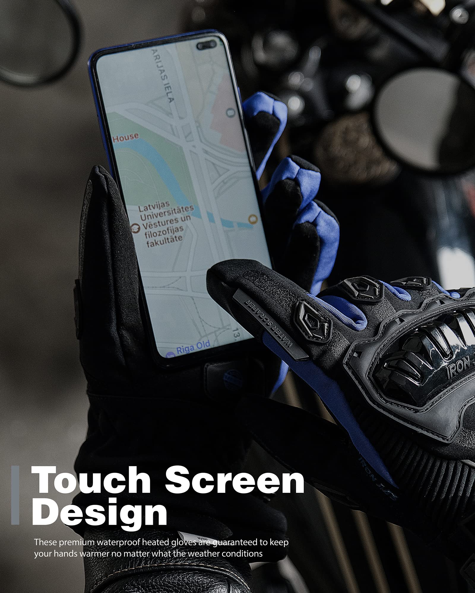 Iron Jia'S Motorcycle Gloves Winter Warm Touch Screen Waterproof Windproof Protective Clothing (Blue, Xl)