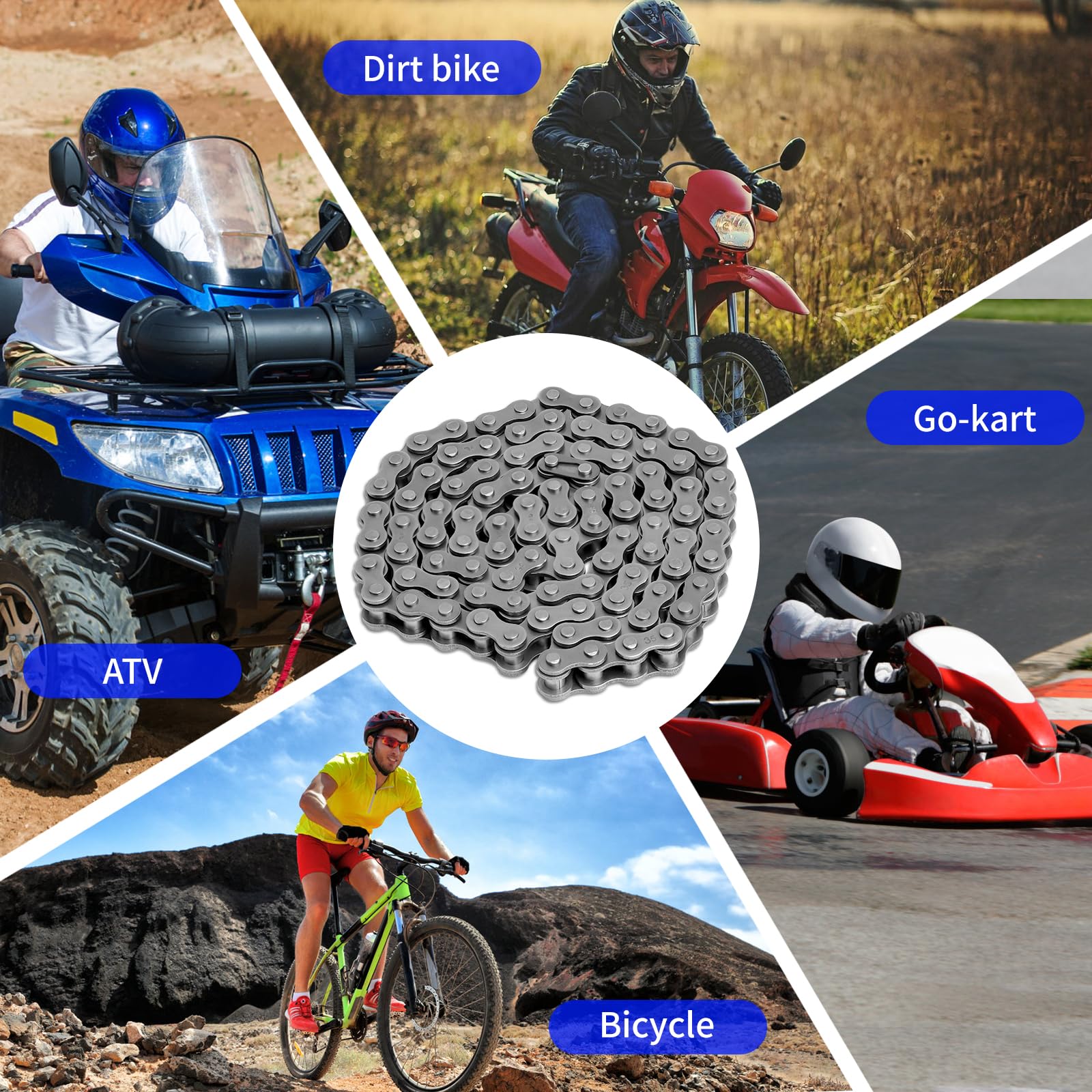 Belleone #35 Roller Chain, 5 Feet 35 Chain With 5 Master Links, Chain Breaker- Carbon Steel Chain For Mini Bike, Go Kart, Motorc