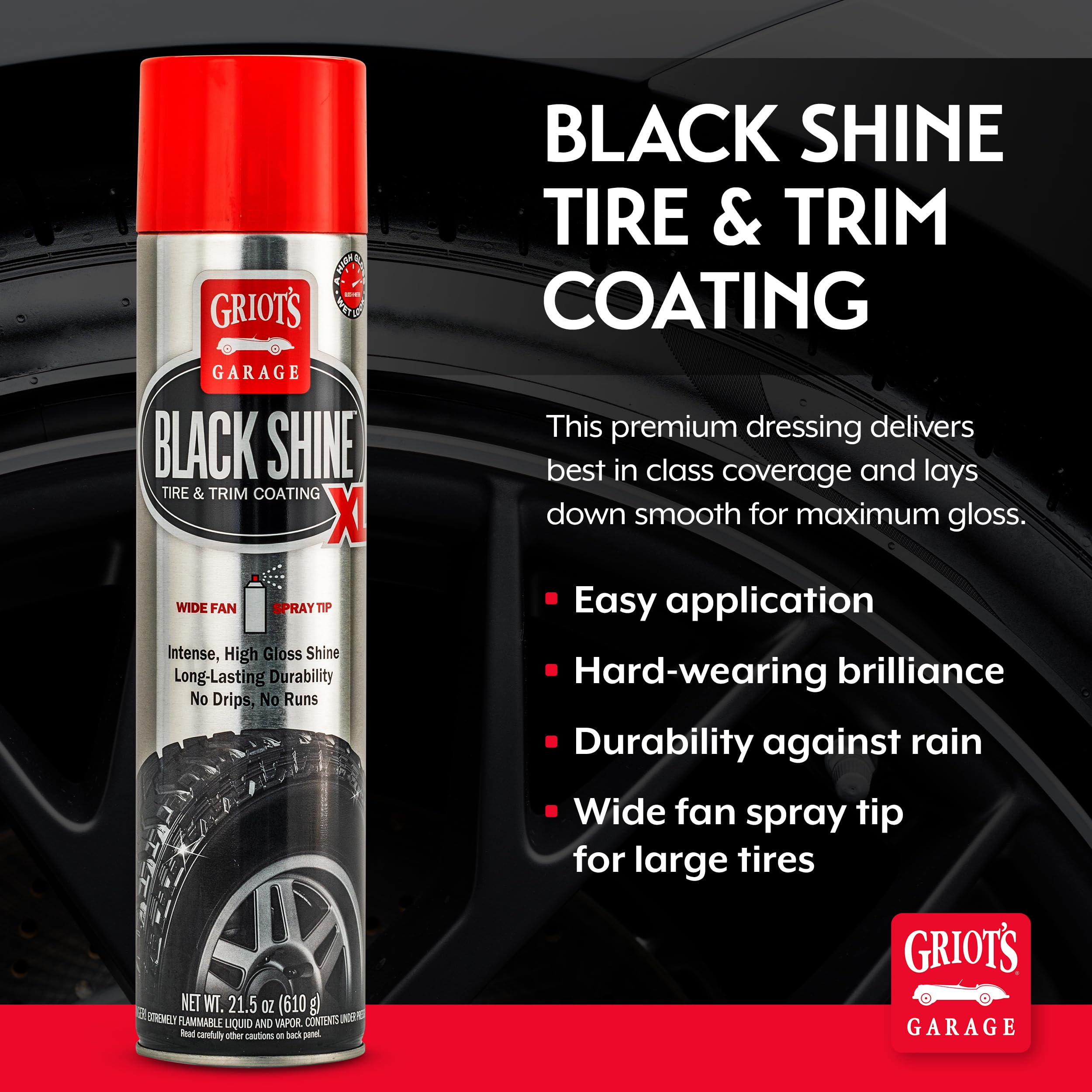 Griot'S Garage Black Shine Tire And Trim Coating, Water-Resistant Dressing, Provides A High-Gloss Finish, Rain Protection, 57709