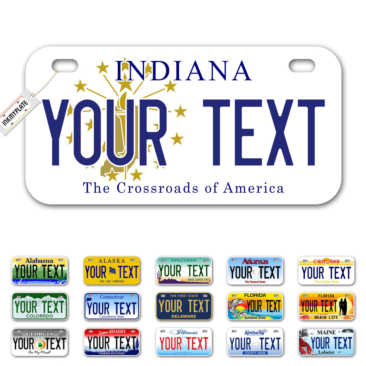 Inkmyplate Personalized Indiana Small License Plate | Bike 6X3 Inch | Select From All 50 States | 3 Sizes | Custom License Plate