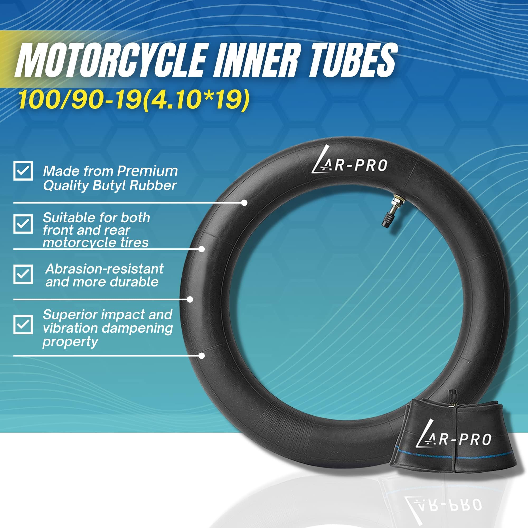(2-Pack) 100/90-19 (4.10 X 19) Heavy-Duty Motorcycle Inner Tubes - 3Mm Thick Butyl Rubber Inner Tubes - Pinch And Puncture-Resis