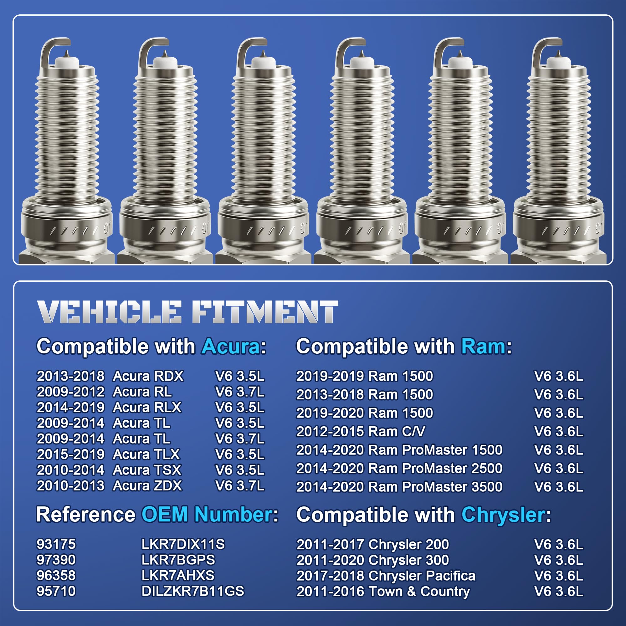 Iridium Spark Plugs 6 Pack 93175 LKR7DIX-11S Fit for 2008-2017 Honda Accord 3.5 Odyssey Pilot,Jeep Grand Cherokee 3.6 Wrangler D