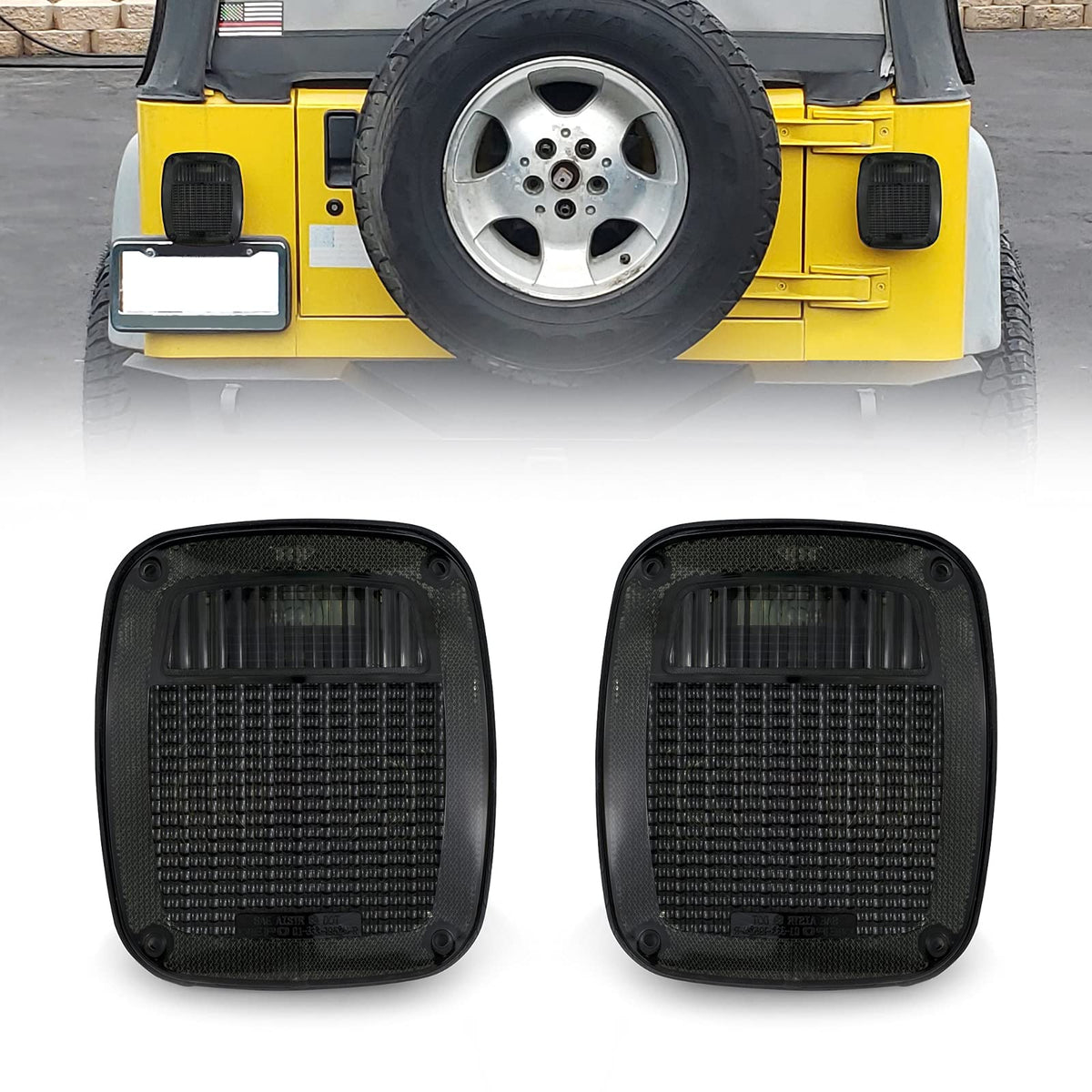 Usr Depo 97-06 Tj Tail Lights - All Smoke Lens Plug And Play Rear Tail Lamps Set (Left + Right) Compatible With 1997-2006 Wrangl
