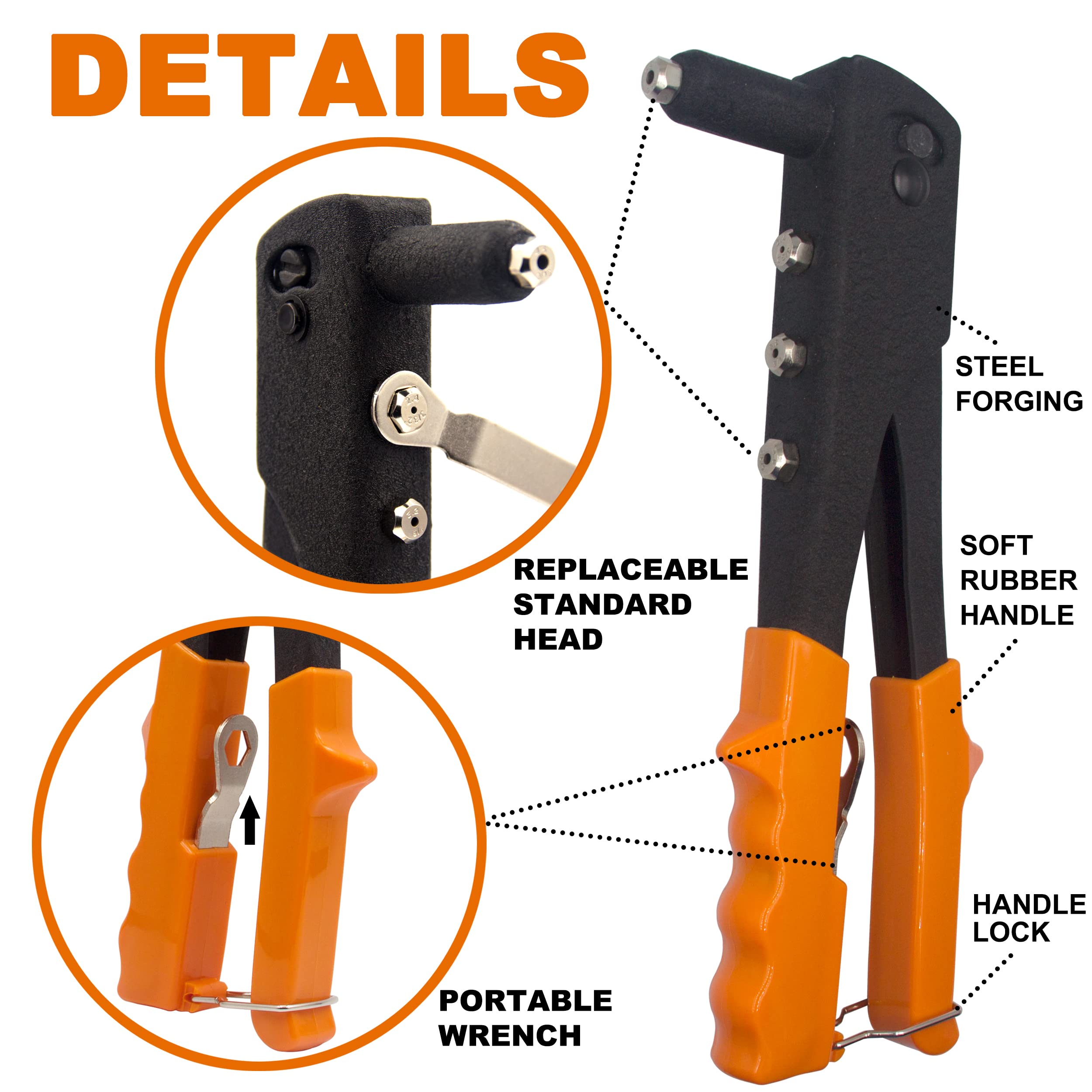 Ispinner 225Pcs Aluminum Blind Rivets Assortment Kit With Heavy Duty Hand Riveter Rivet Gun Tool, 6 Sizes Pop Rivets