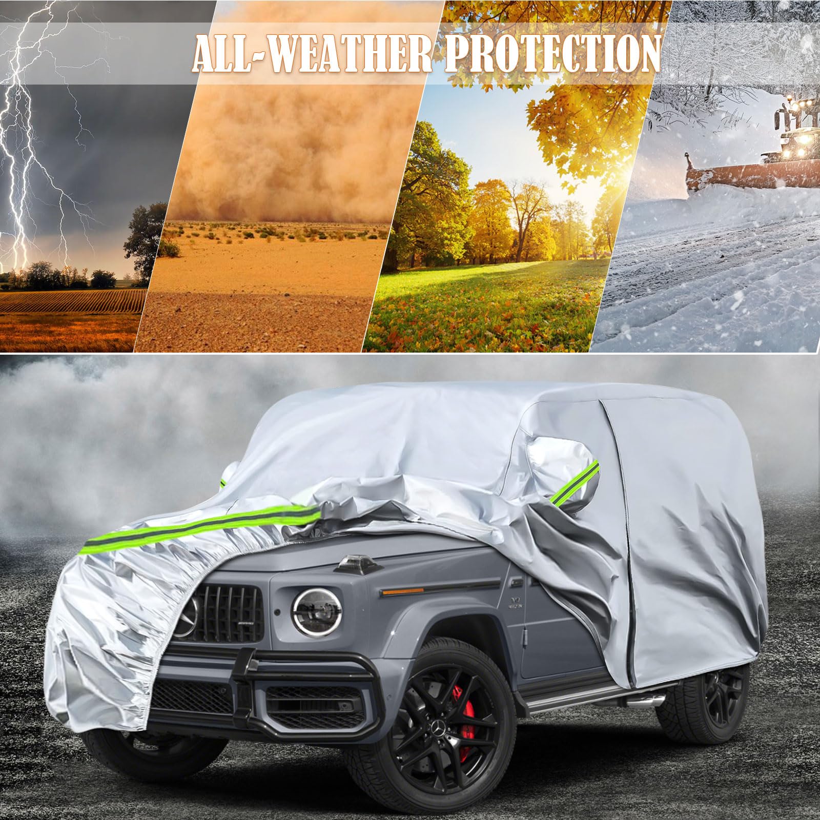Waterproof Car Covers Replace For 2004-2025 Mercedes Benz G-Class 500 550 650, 6 Layers Silver All Weather Car Cover With Zipper