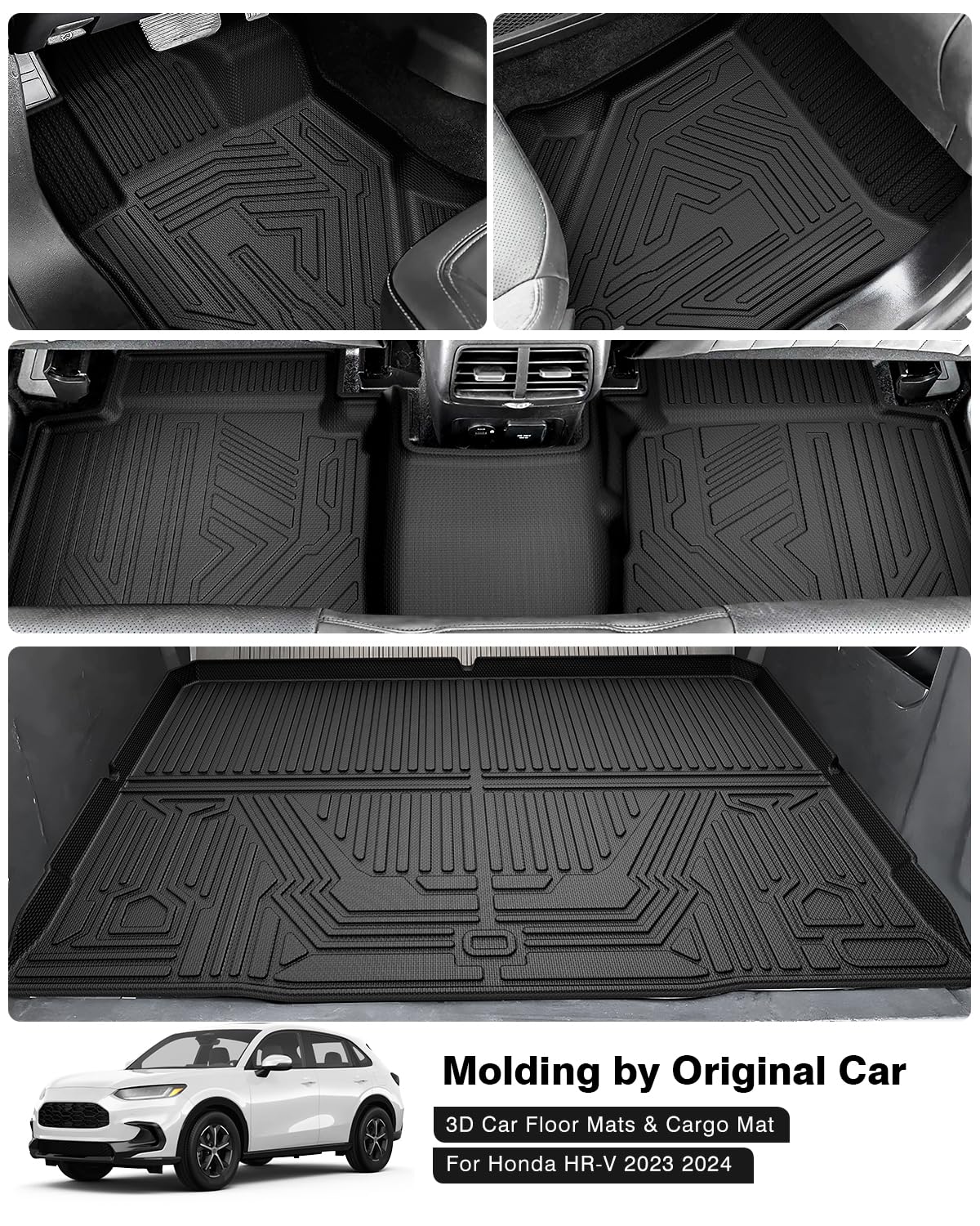 Powerty Floor Mats & Cargo Liner For 2023 2024 2025 Honda Hrv Hr-V Accessories Floor Mats 2 Row Liner Set All Weather Tpe 3D Flo