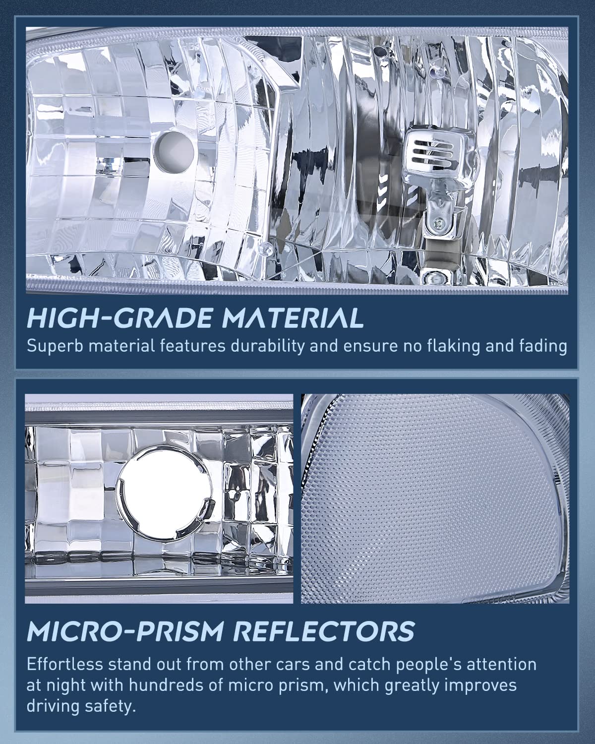 Nilight Headlight Assembly Compatible for 1999 2000 2001 2002 2003 2004 2005 2006 GMC Sierra Yukon, Chrome Housing Clear Corner