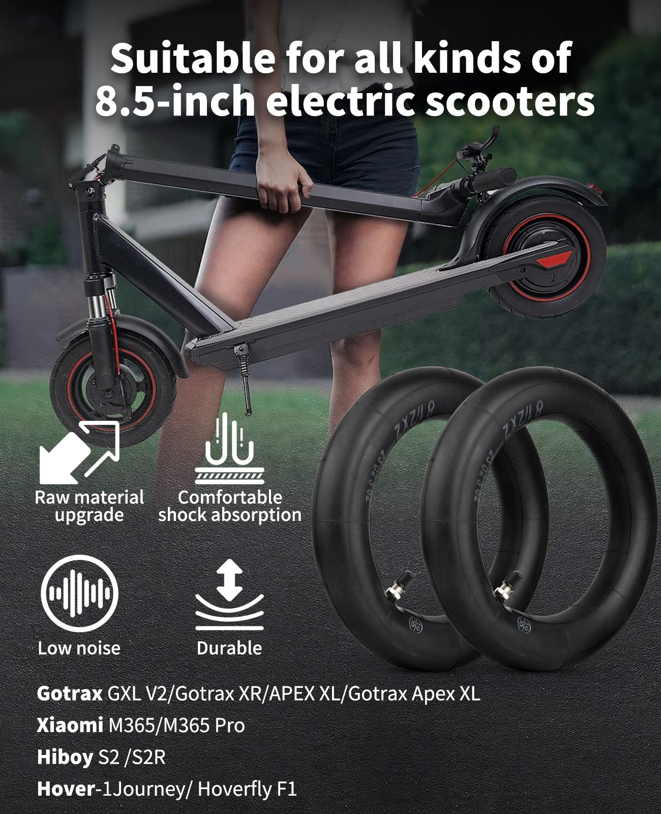 Walshen 8.5 Inner Tubes 8.5X2 Inches Scooter Tube Replacement For Gotrax Gxl V2/Xiaomi M365/Pro 2/1S Electric Scooter,50/75-6.1