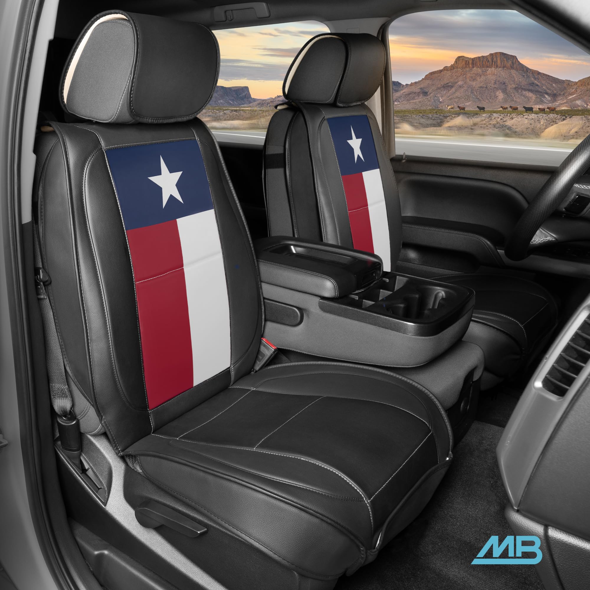 MotorBox Texas Flag Edition Napa Leather Seat Covers for Truck, Car, & SUV - 2 Front Seat Covers Car Seat Protector - Compatible
