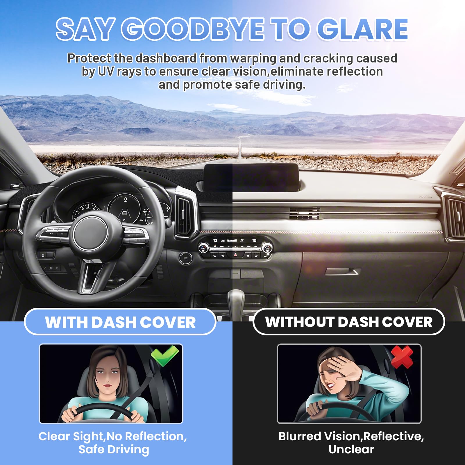 Sunsdrew CX50 Dash Cover Mat for 2023-2025 Mazda CX-50, Black Non-Slip Mesh Sunshade Protector, Fits 23-24 CX50 Accessories