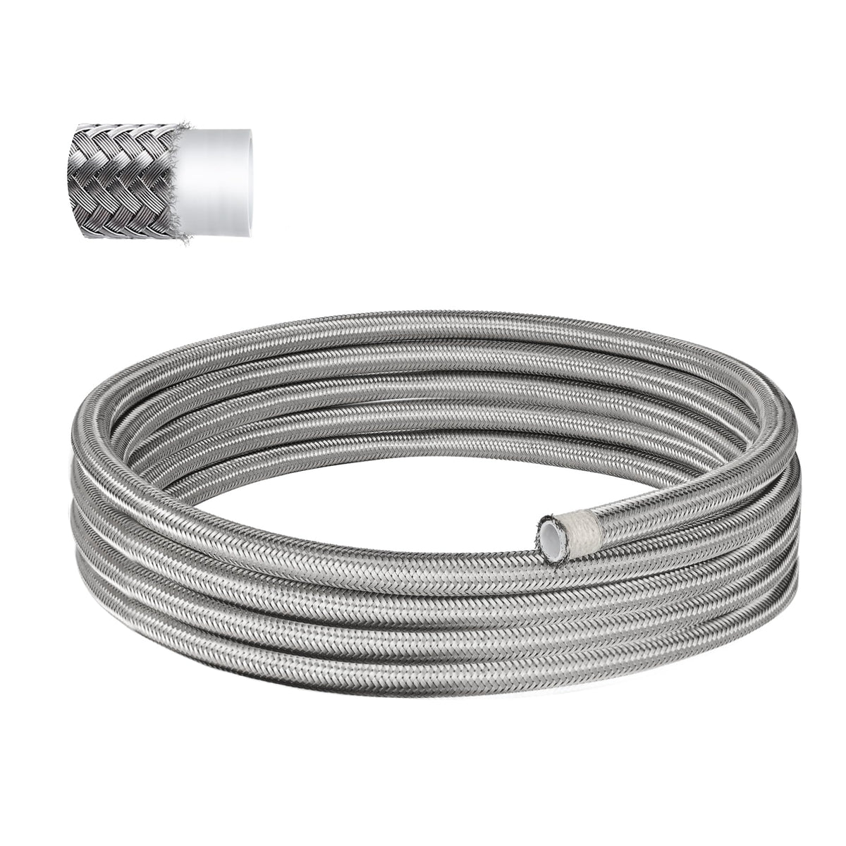 Evil Energy 6An Ptfe Fuel Hose Line, An6 Fuel Line E85 Stainless Steel Fuel Line Braided 10Ft Silver