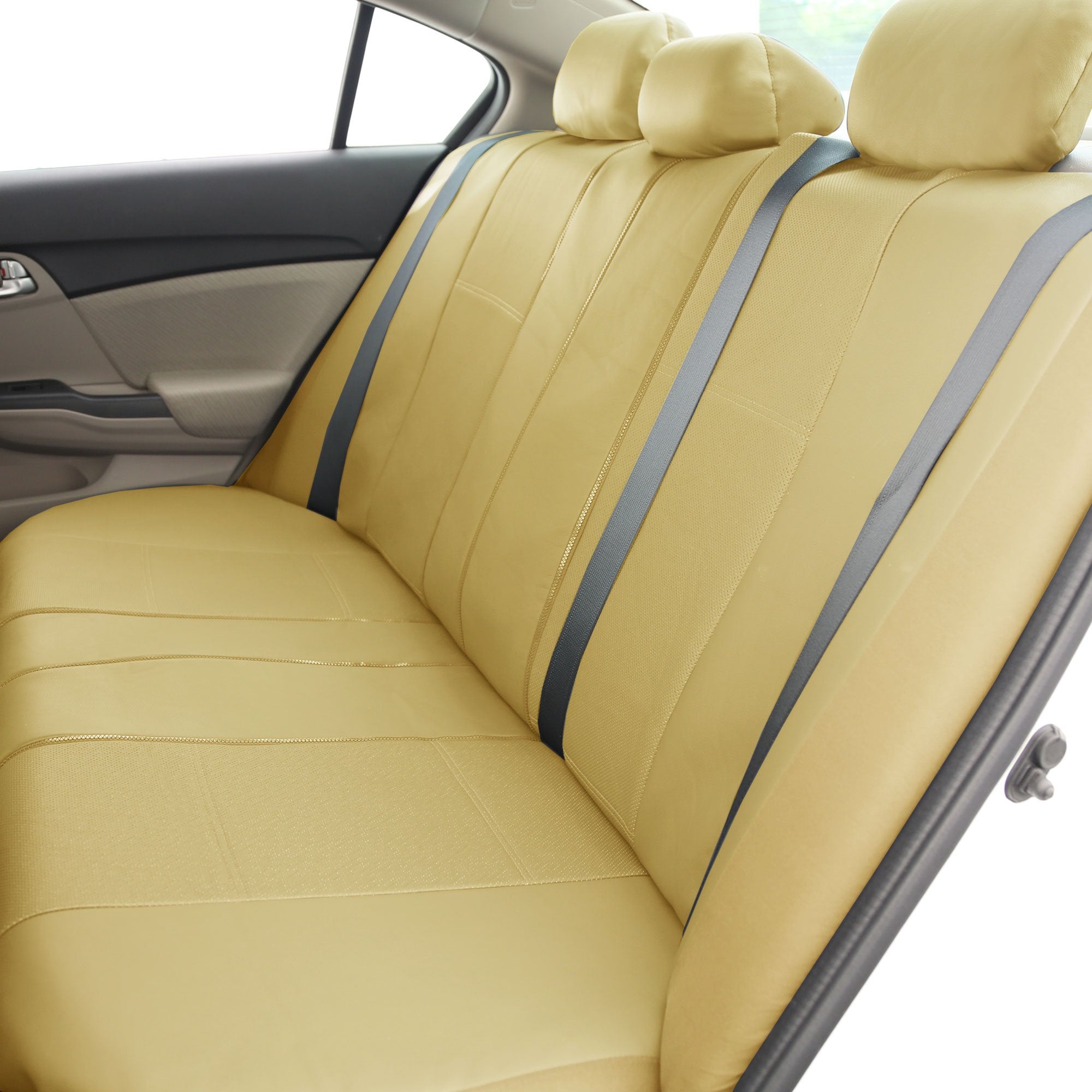Fh Group Car Seat Cover Beige Full Set Deluxe Leatherette Protector Interior Accessories Universal Fit Full Set - Airbag Compati