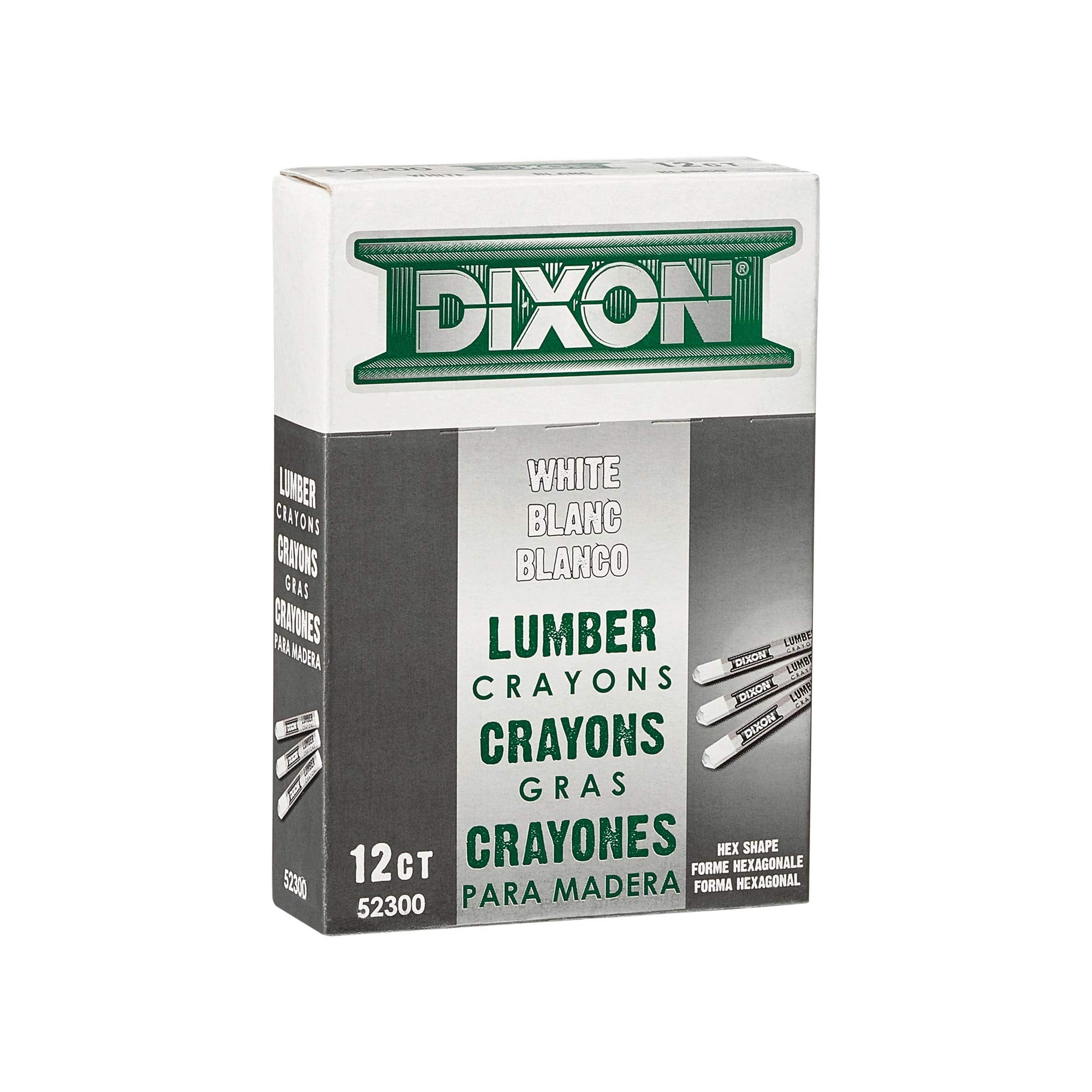 Dixon - 464-52300 Industrial Lumber Marking Crayons, 4.5'' X 1/2'' Hex, White, 12 Count (Pack Of 1) (52300)