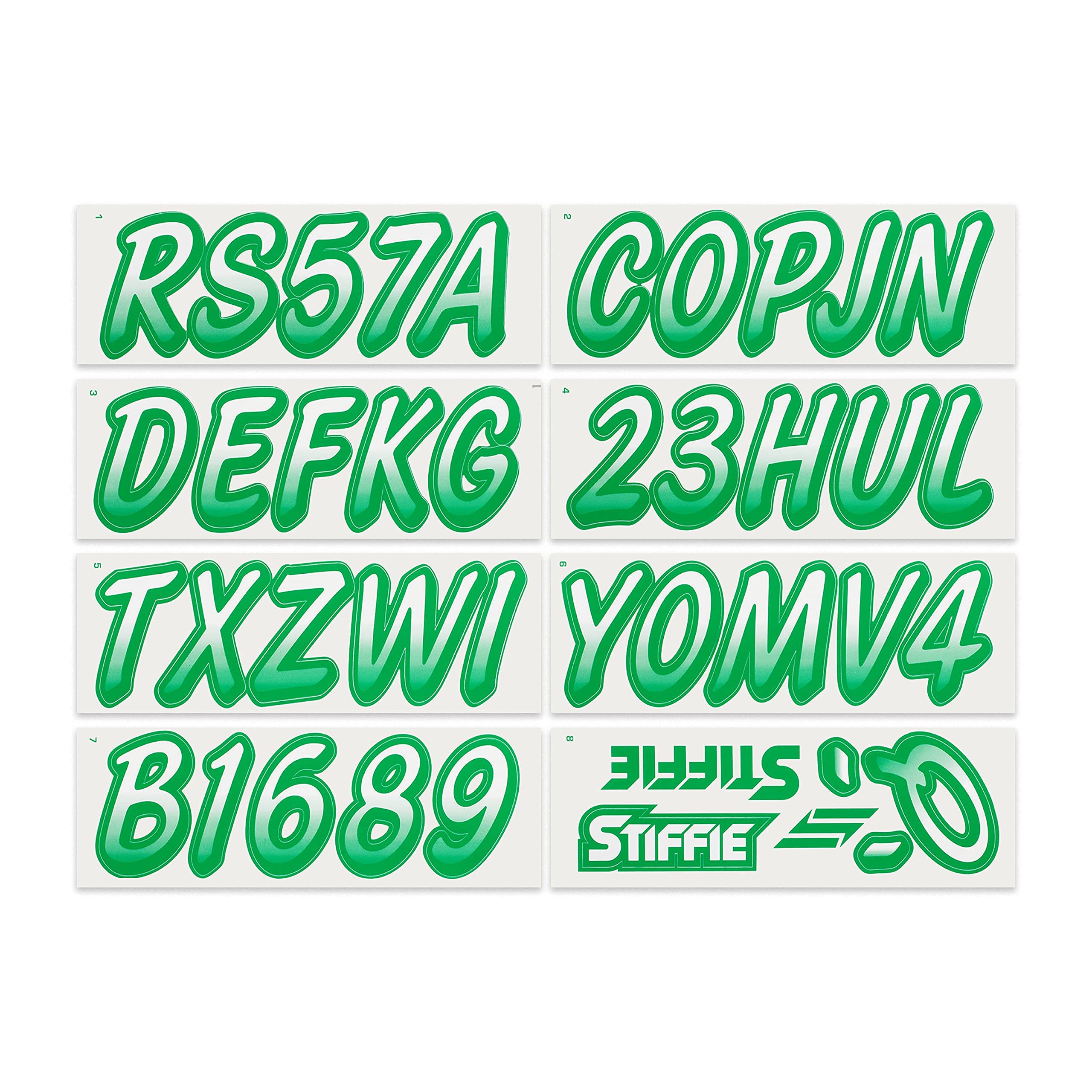 STIFFIE Whipline White/Green 3'' Boat & PWC Registration Decals  Numbers Letters Stickers