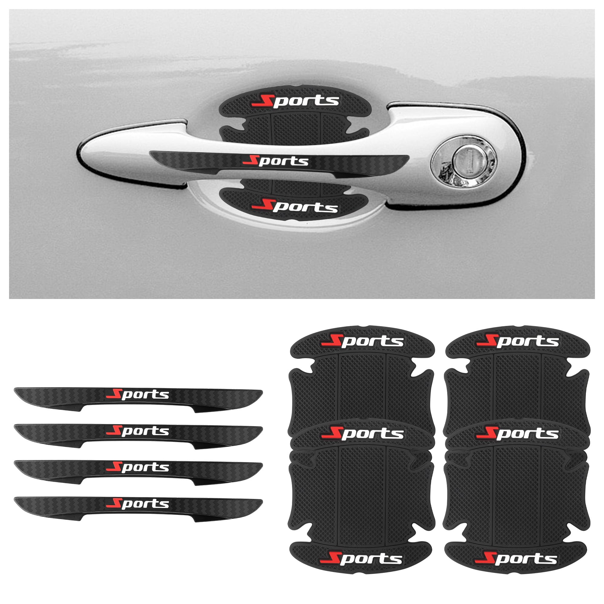 4PCS Car Door Protector+4PCS Car Door Handle Protector,Sports Car Door Handle Scratch Protector,Universal Car Door Edge Protecto