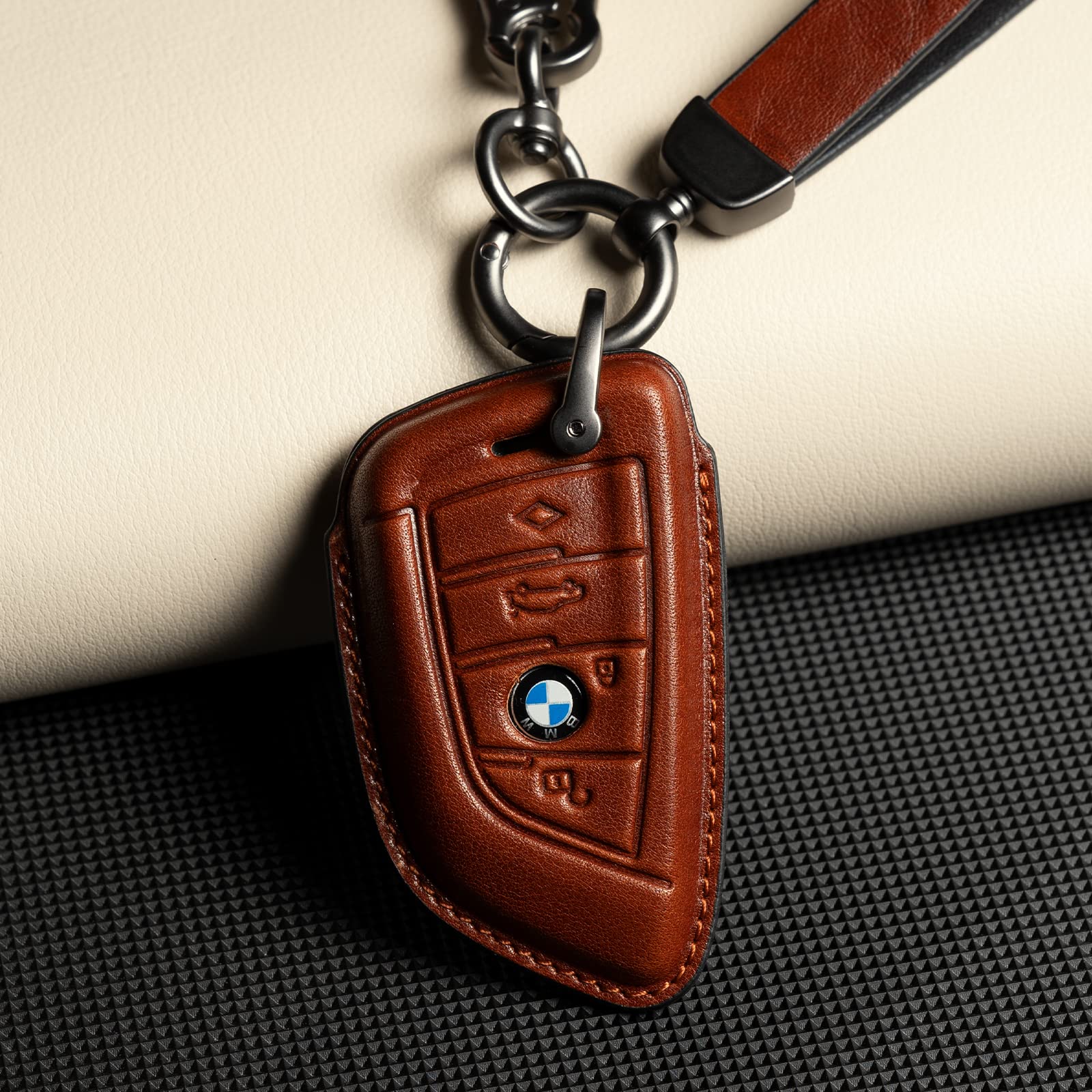 Smyfob BMW Key Fob Cover Leather Case Lanyard Keychain Holder Key Fob Protector