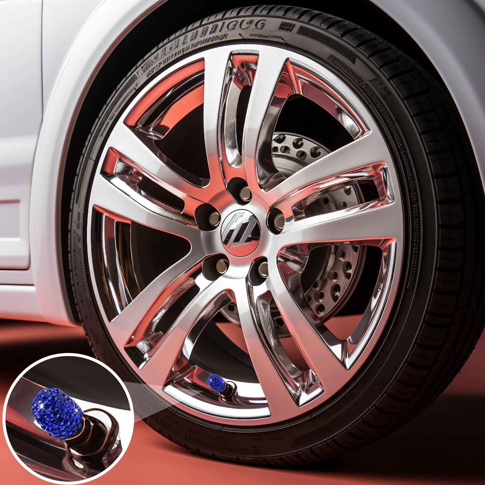 Meajoo 8Pcs Bling Crystal Diamond Tire Stem Valve Caps, Dustproof Car Wheel Tire Valve Caps Universal Tire Valve Stem Covers For