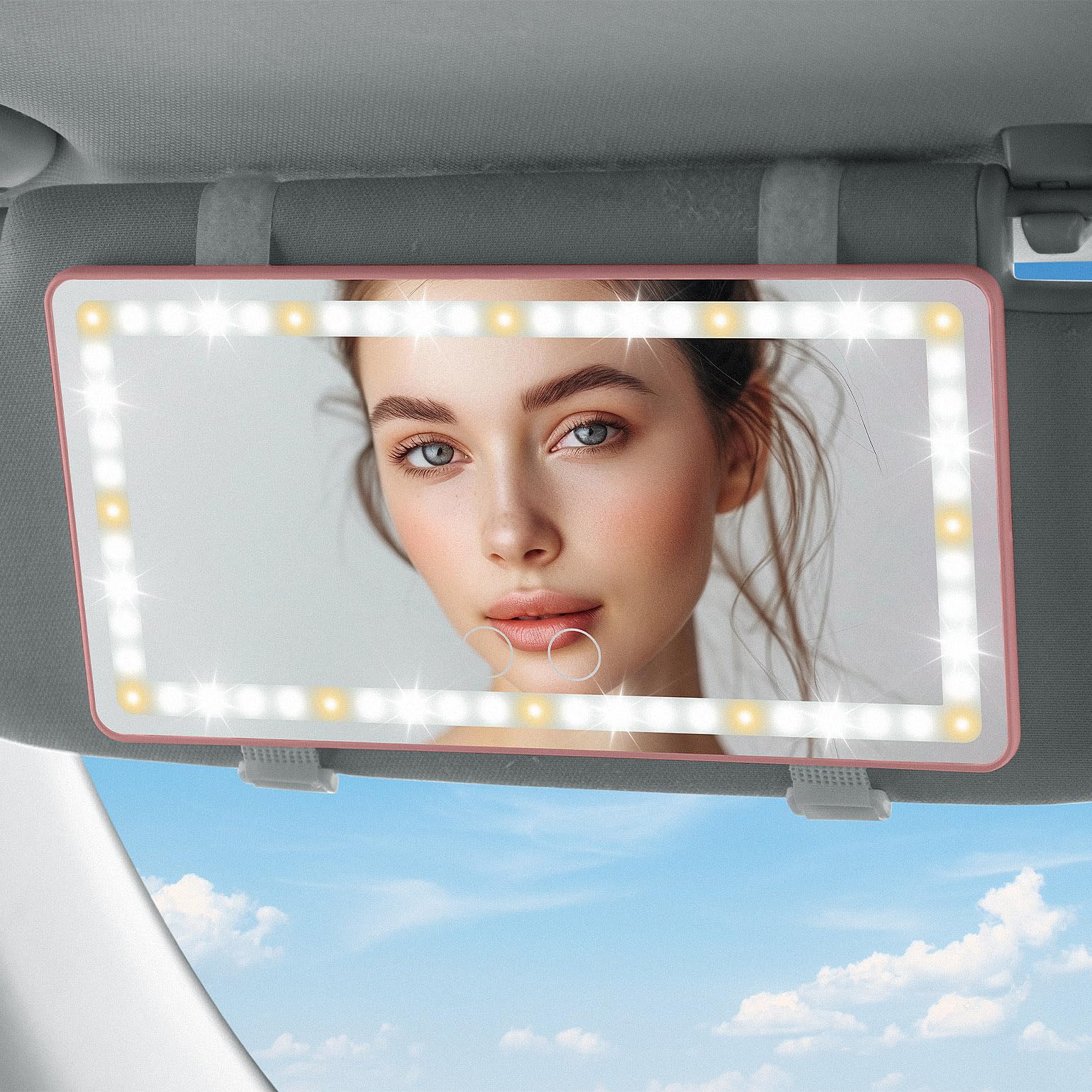 Joytutus Car Sun Visor Vanity Mirror, Car Mirror With 3 Light Modes & 60 Leds, Rechargeable, Touch Control, Universal Fit