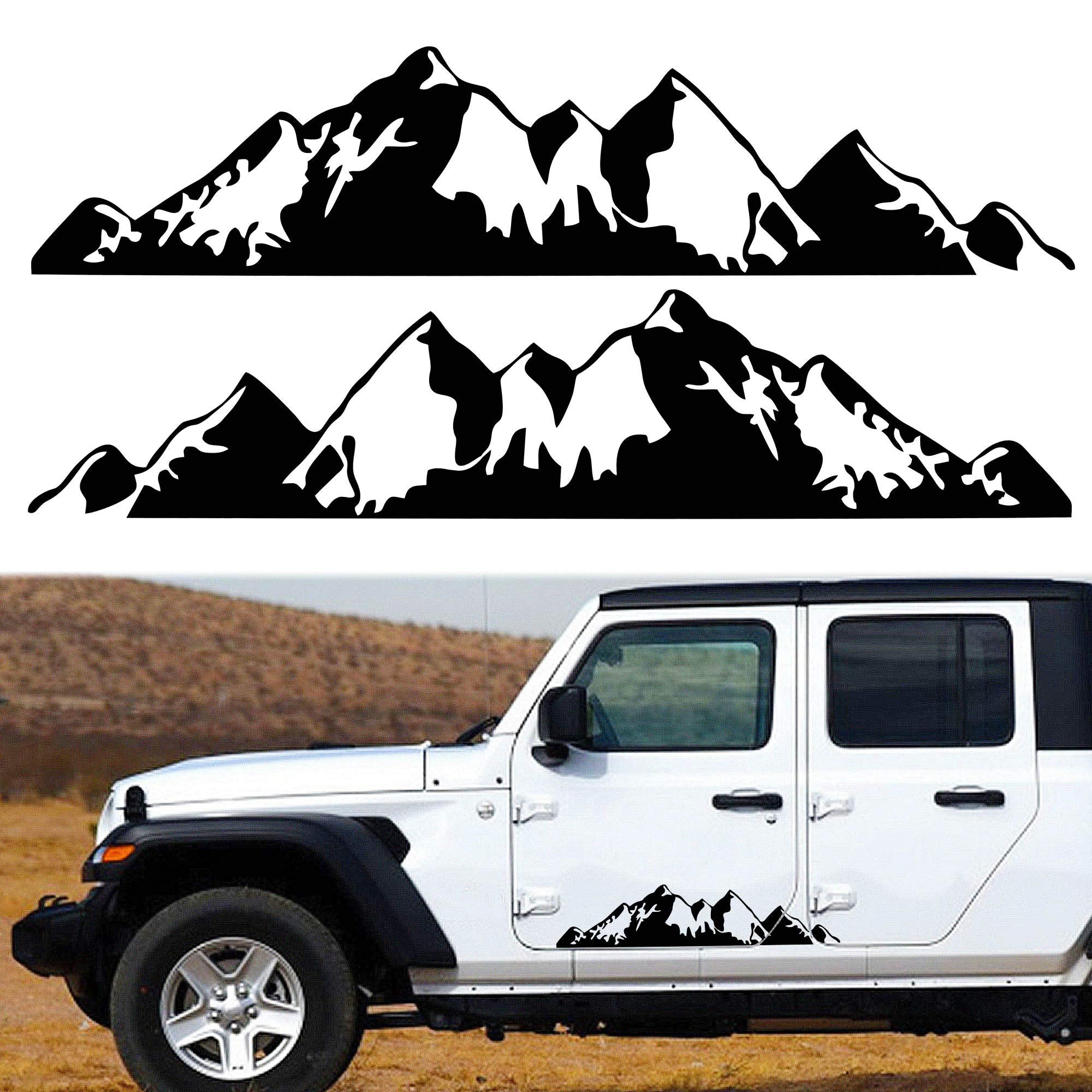 Tomall 1 Pair 29.7'' Mountains Stickers Decal For Car Body Door Side Auto Snow Mountains Graphic Vinyl Decal Decoration For Suv Truck Off-Road Vehicles Universal Long Size Stickers Accessories (Black)
