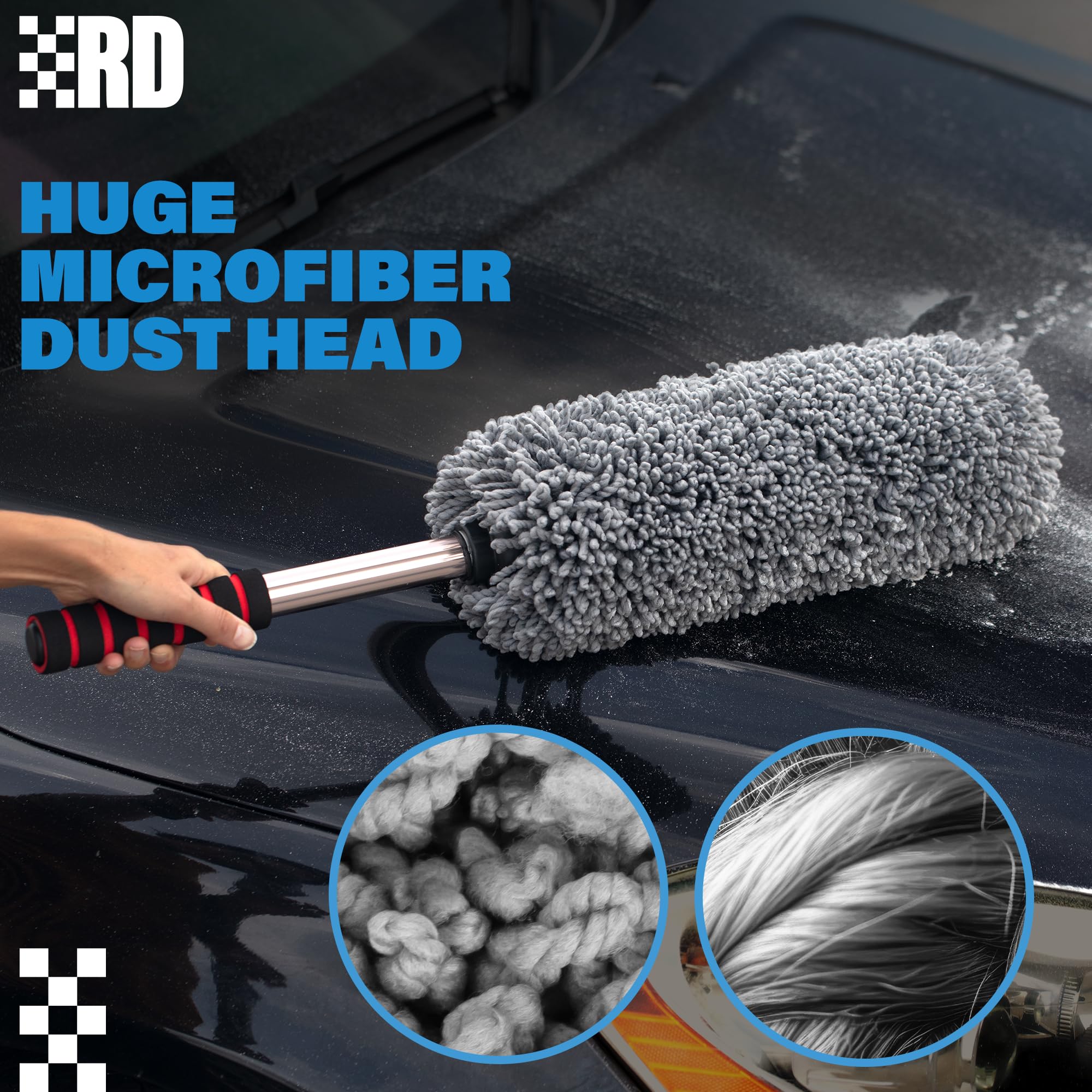 Relentless Drive Car Duster Exterior Scratch Free - Car Accessories For Women & Men - Cleaning Supplies With Premium Microfiber Includes Extra Large Extendable Handle