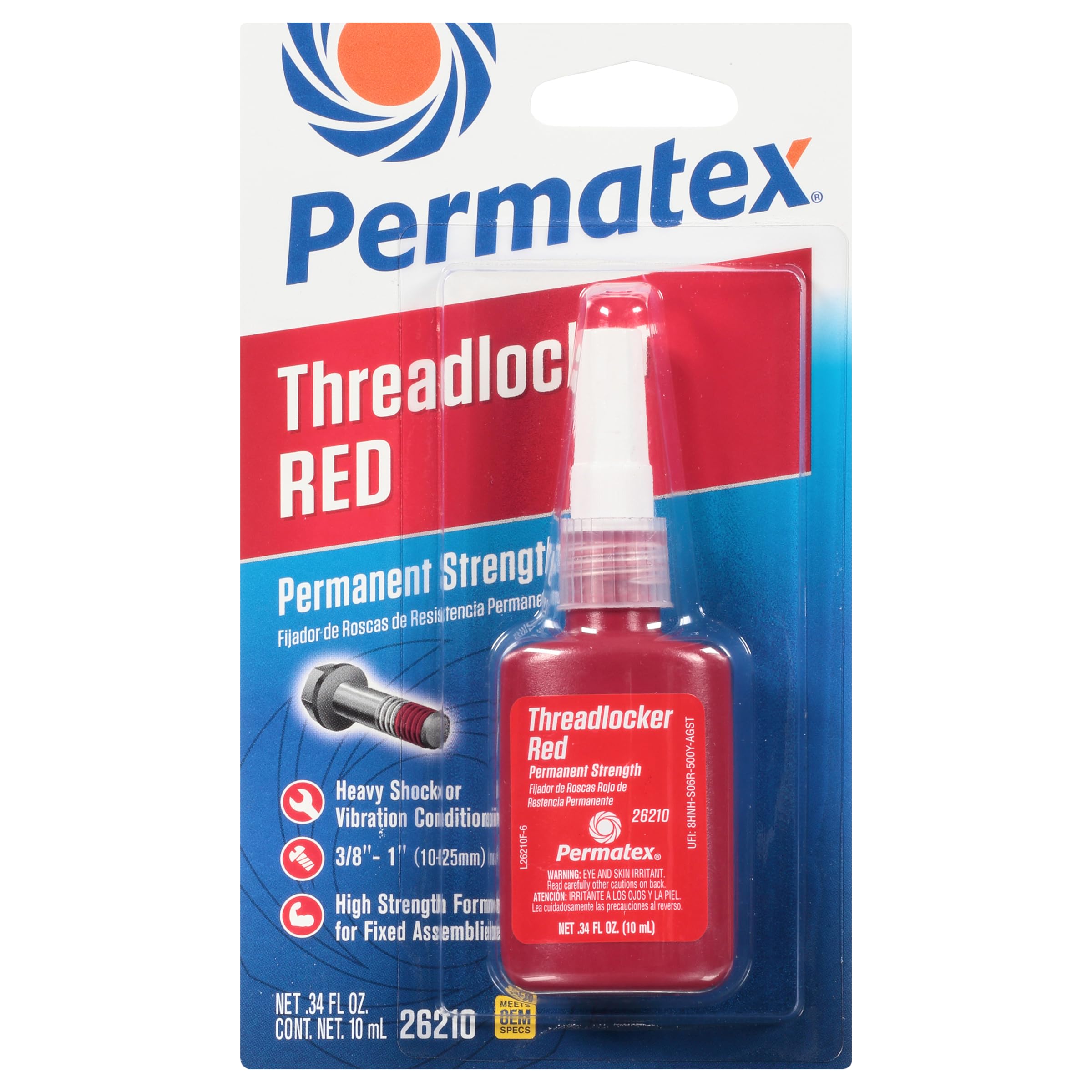 Permatex 26210 Permanent Strength Threadlocker Red, 10 Ml