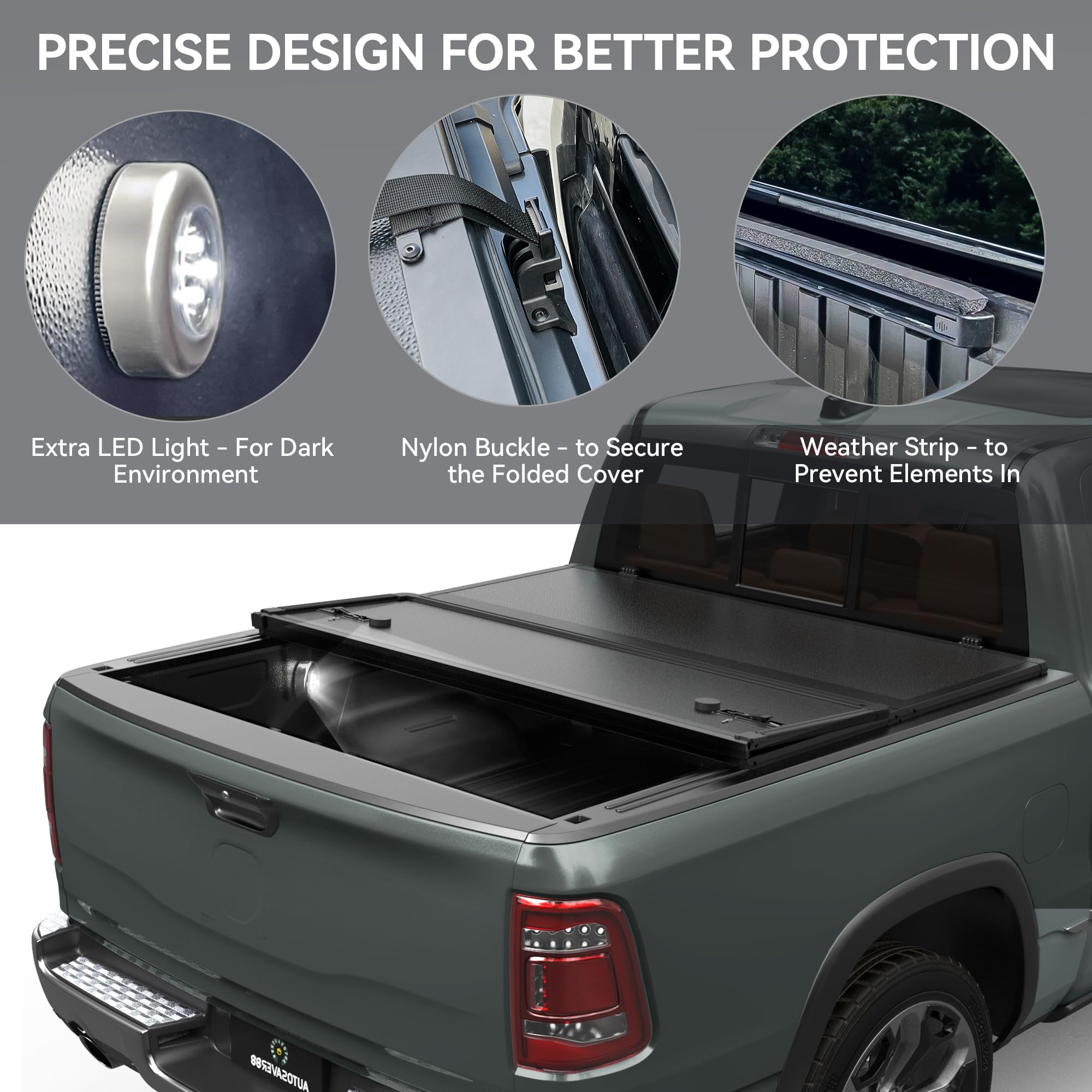 Autosaver88 Frp Truck Bed Tonneau Cover Hard Tri-Fold Fits For Chevy Silverado/Gmc Sierra 1500 New Body Style 2007-2025 5.8Ft Be