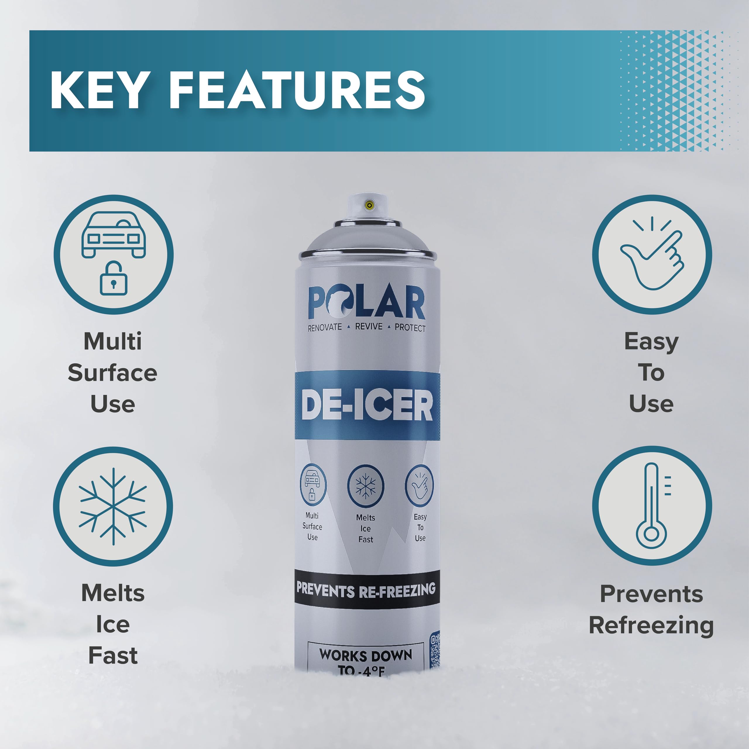 Polar De-Icer Spray For Car Windshield - 6 X 17 Oz | Fast-Acting & Stops Re-Freezing | Instantly Melts Ice And Frost At -4F | Sp