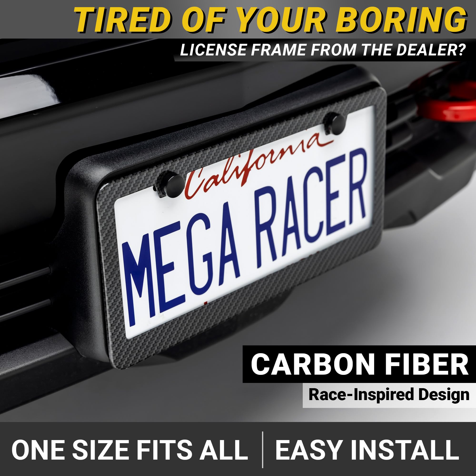 Carbon Fiber License Plate Frames 2 Pack | License Plate Cover for Car Tag Frame | Black License Plate Frame for Men | Porta Pla