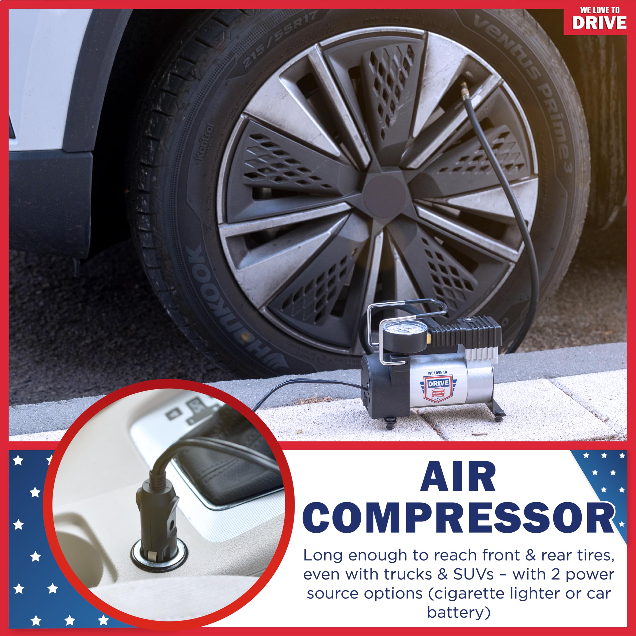 Tire Inflator Portable Air Compressor For Car Tires & Inflatables, 12V Dc One Cylinder Air Pump For Emergency Kit With 150 Psi P