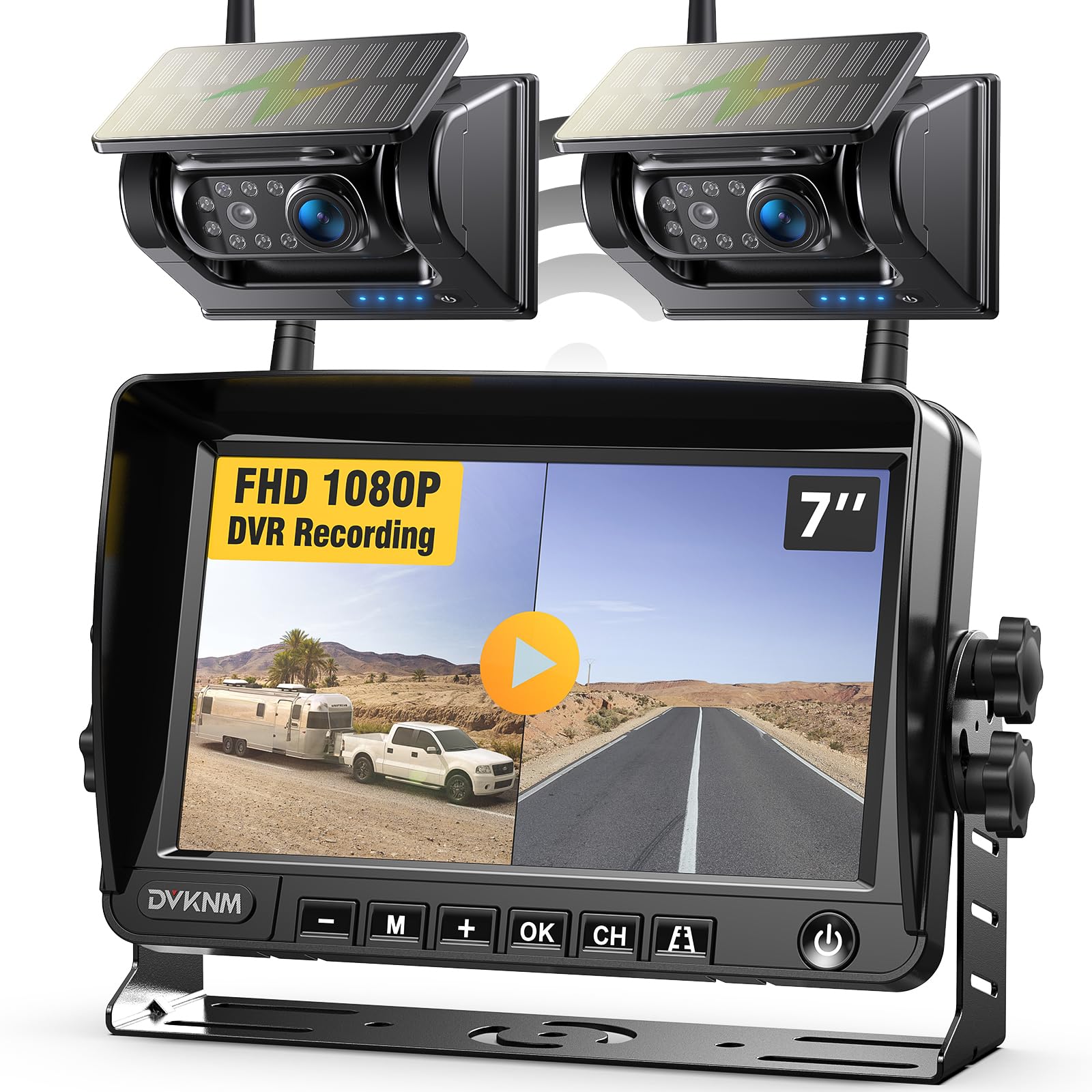 Dvknm 2 Magnetic Solar Wireless Backup Camera Hd1080P 3 Mins Diy Installation Dvr 7'' Ips Monitor Rechargeable Reverse Camera Sy