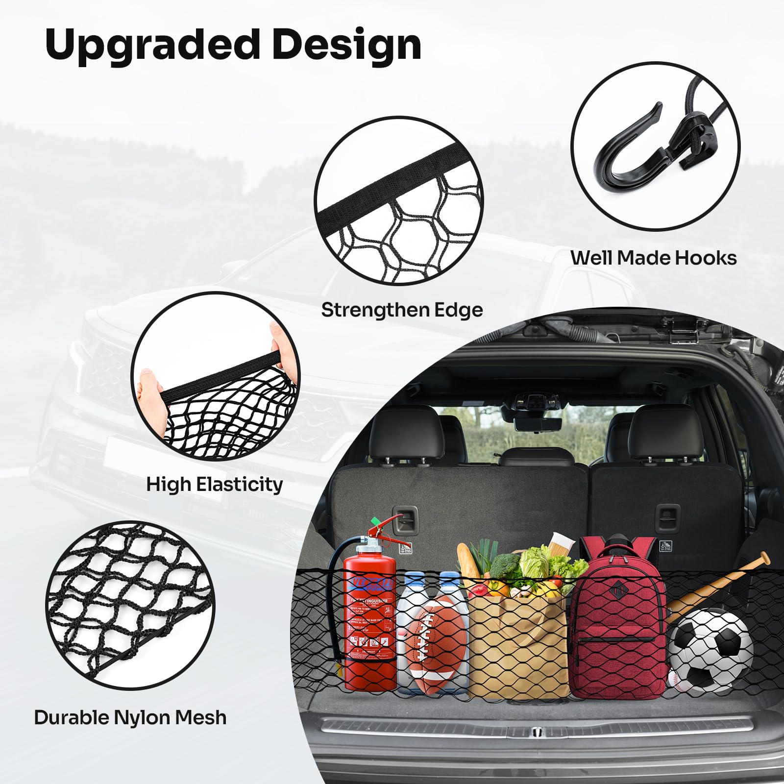 Canvcle Trunk Cargo Net for 2021-2025 Jeep Grand Cherokee L (7 Seats) Accessories Envelope Style Mesh Trunk Net Organizer and St