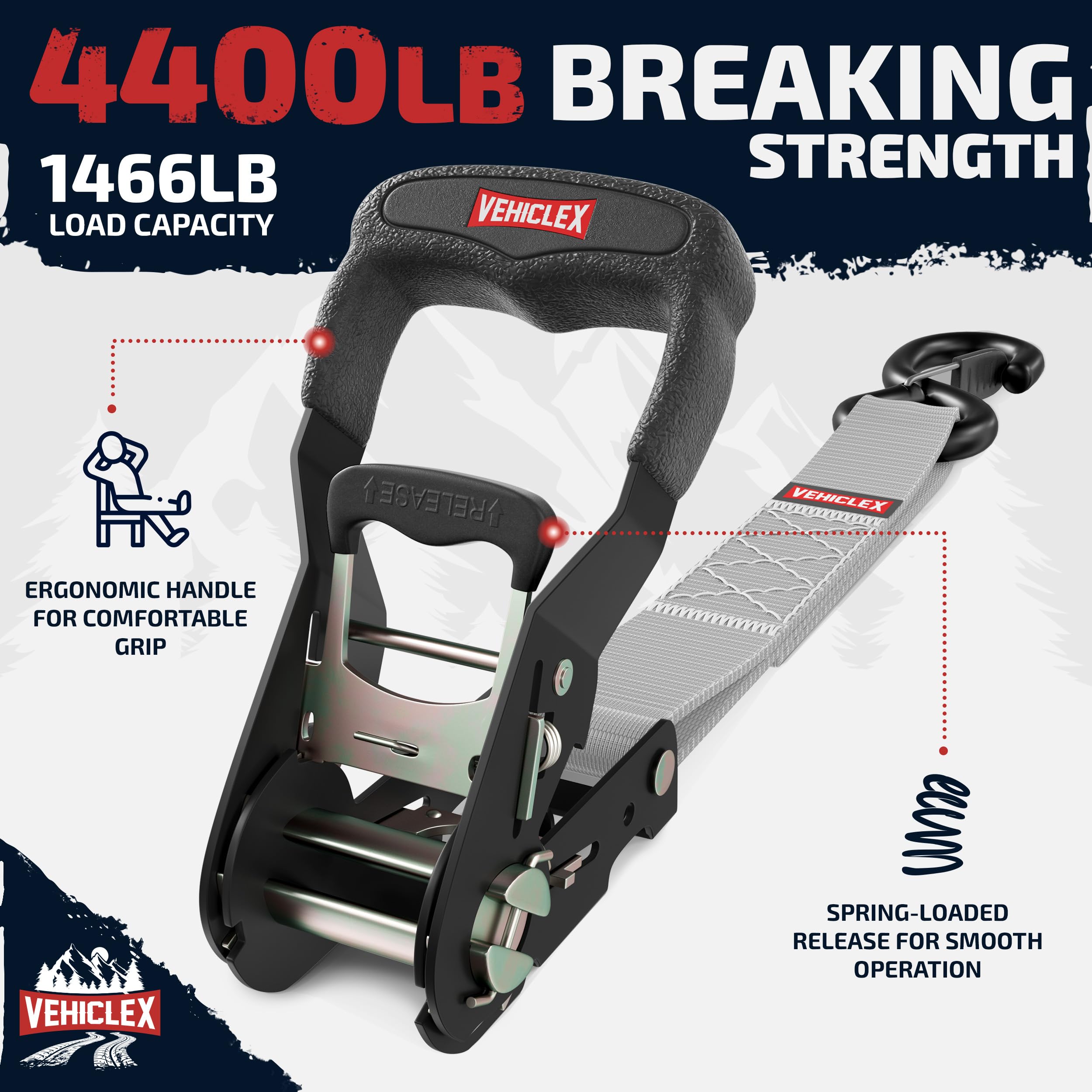 Vehiclex Motorcycle Ratchet Tie Down Straps With Soft Loops - 4Pk Heavy Duty 1.5'' X 8Ft Kit, 4,400 Lb Breaking Strength For Pow