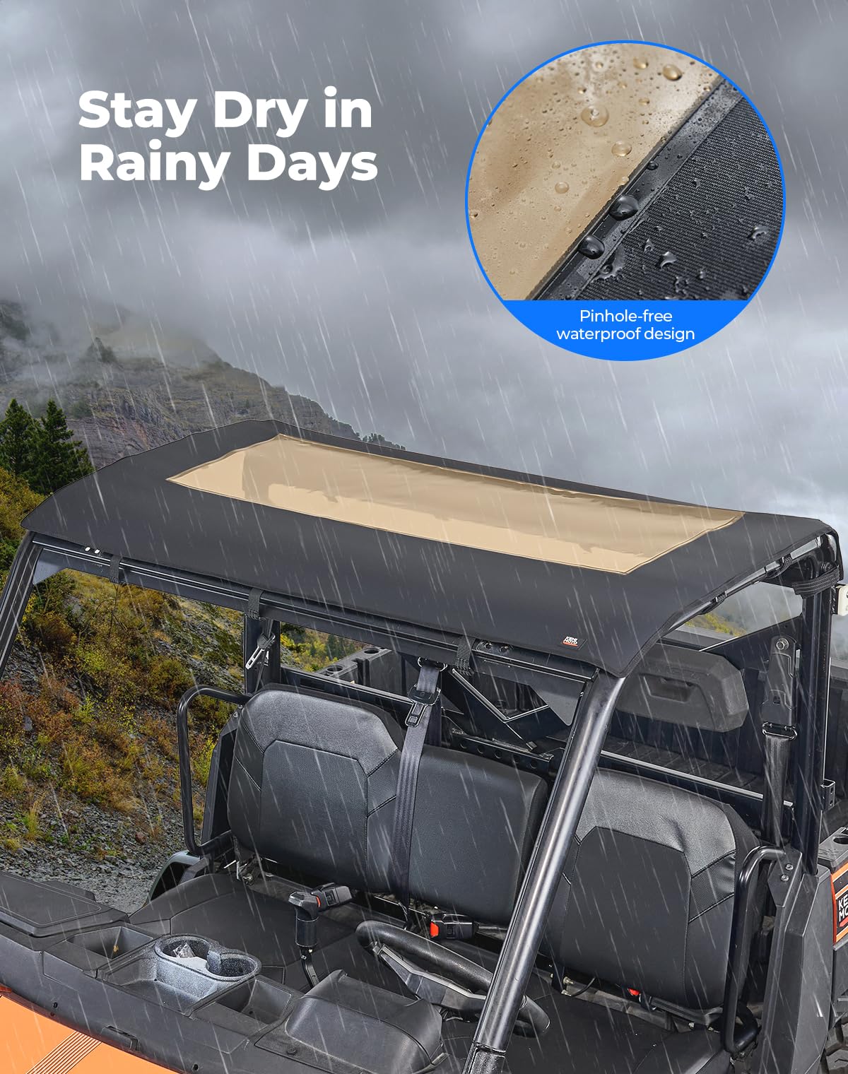 KEMIMOTO 3-Seat UTV Soft Roof Top Waterproof Compatible with Polaris Ranger XP 1000 2017-2025, Ranger 1000 2020-2025, Ranger XP